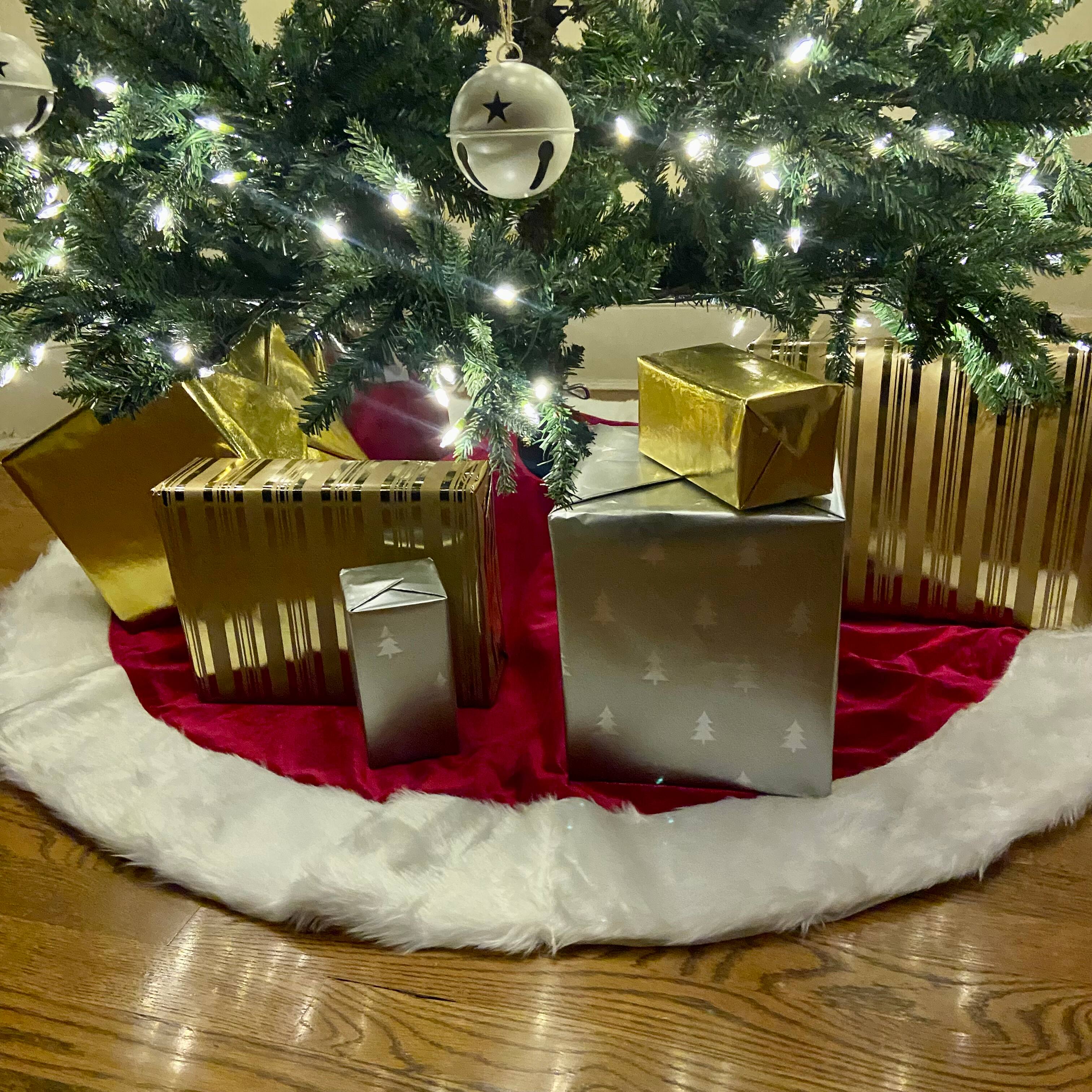 Haute Decor 54" Red & White Velvet Christmas Tree Skirt