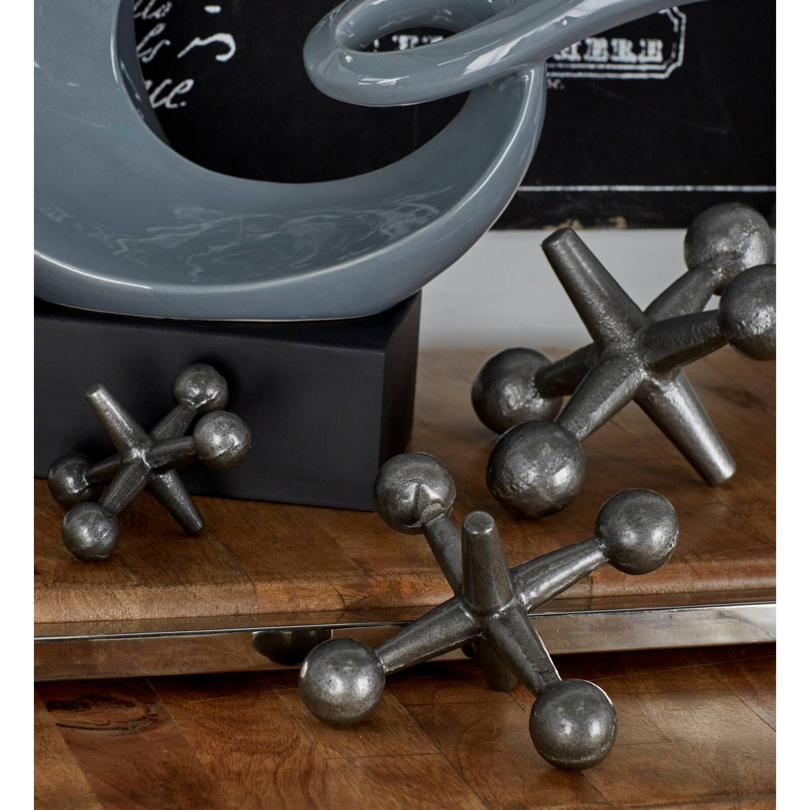 Gray Metal Modern Geometric Sculpture Set