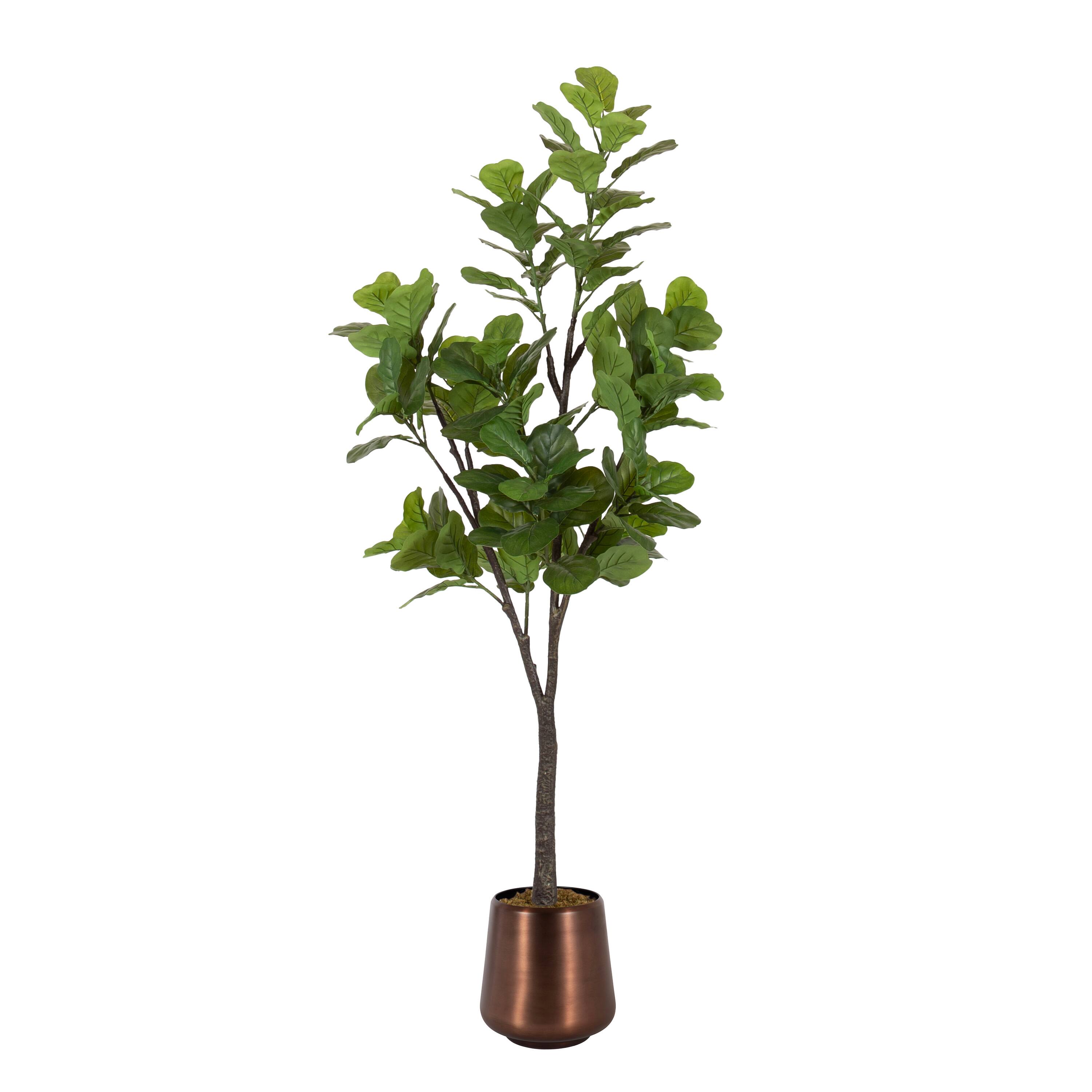 Kate and Laurel Fidmont 6ft. Faux Fiddle Fig Tree with Portell Antique Planter