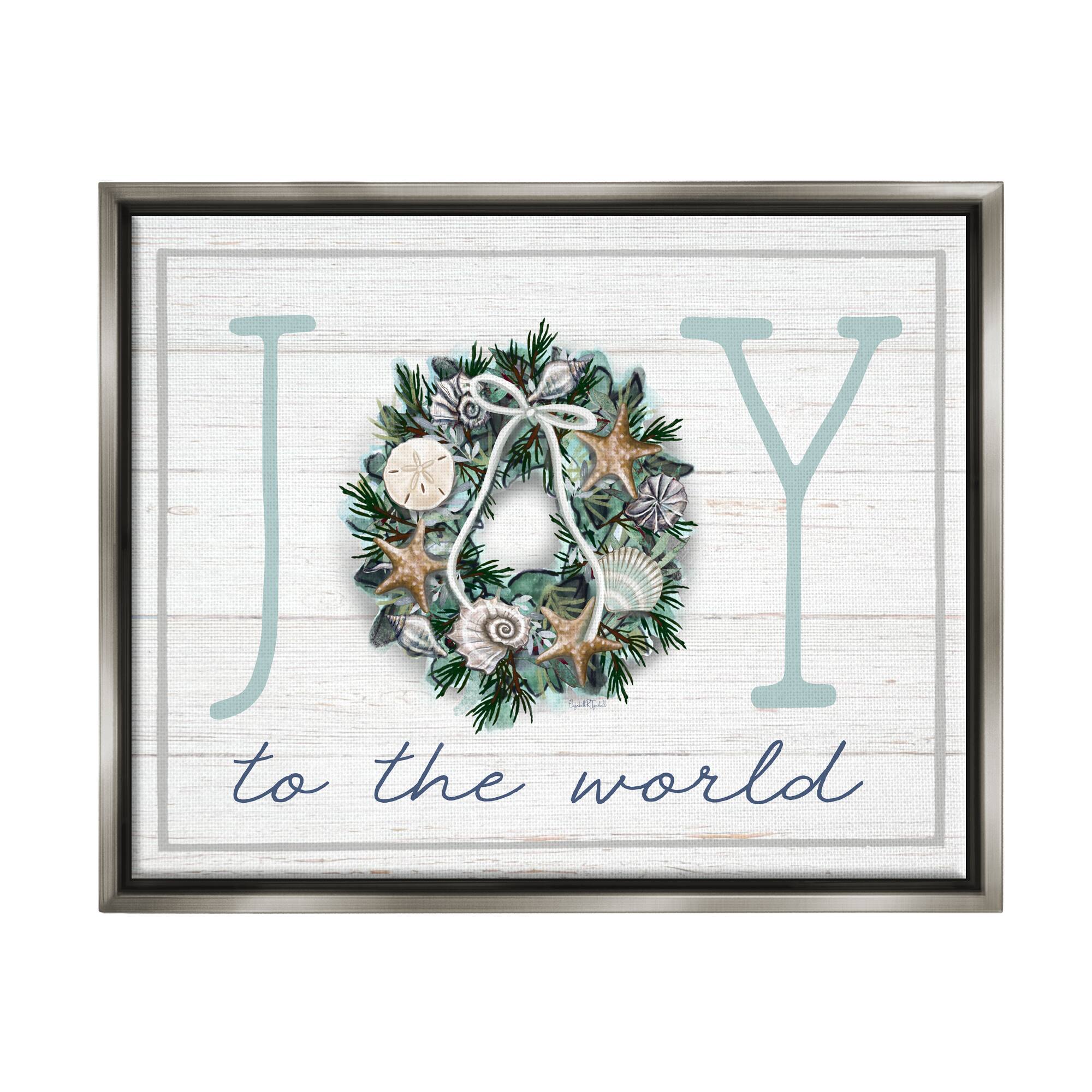 Stupell Industries Joy To The World Nautical Wreath Framed Floater Canvas Wall Art