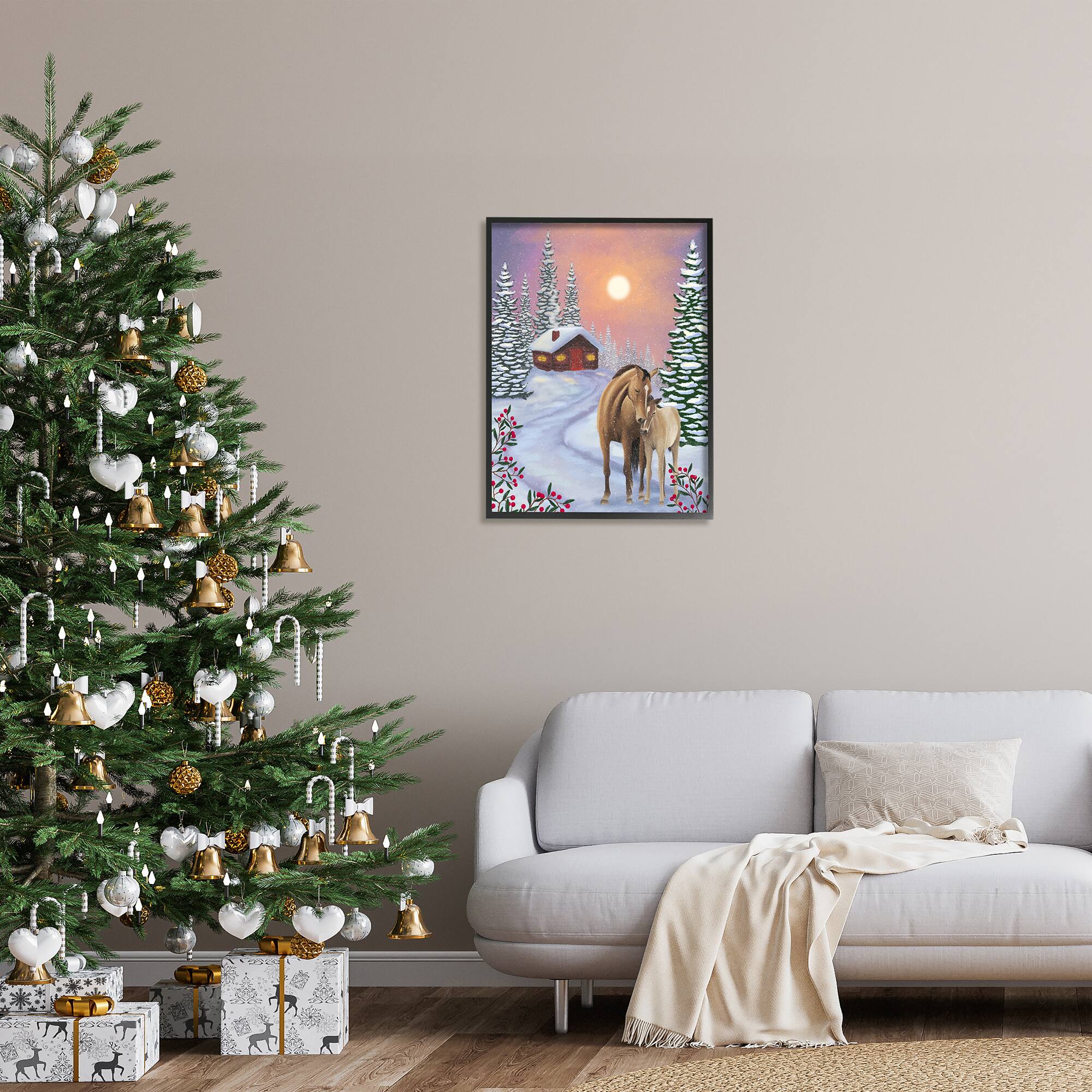 Stupell Industries Holiday Horses Winter Scene Framed Giclee Art