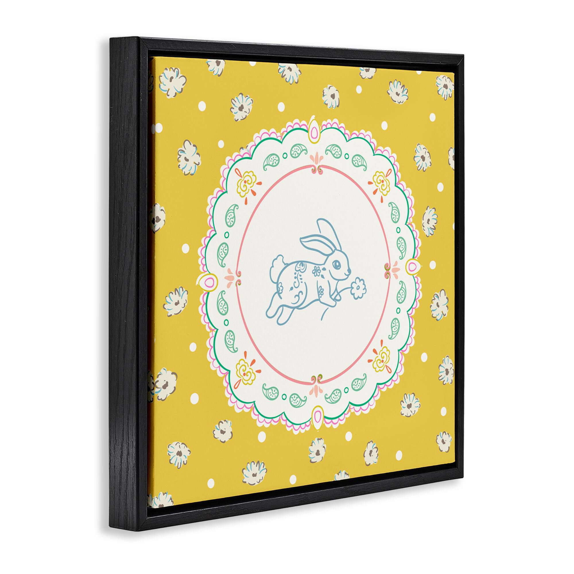 Stupell Industries Yellow Florals Spring Bunny Floating Frame Wall Art
