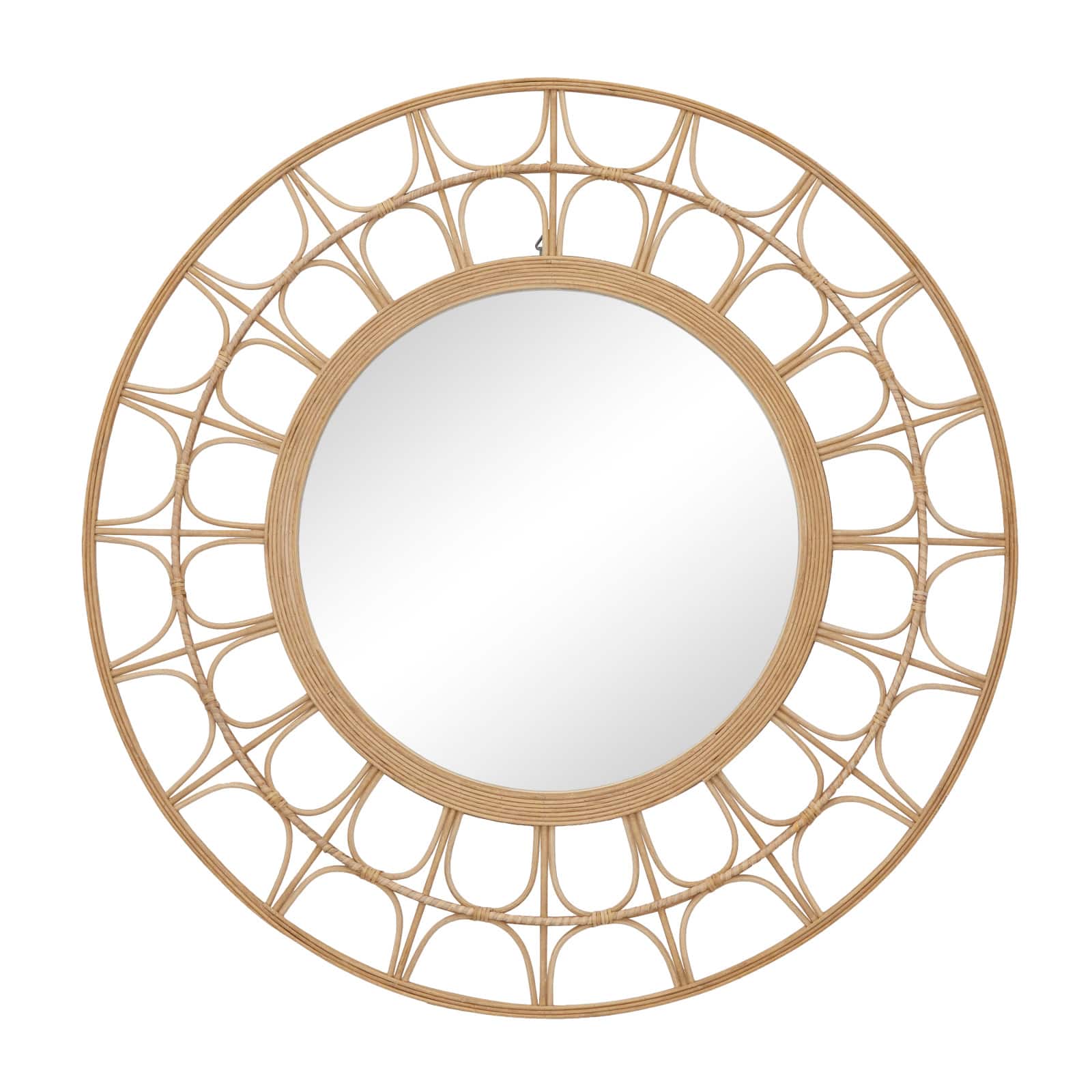Brown Bamboo Bohemian Wall Mirror, 35" x 1" x 35"