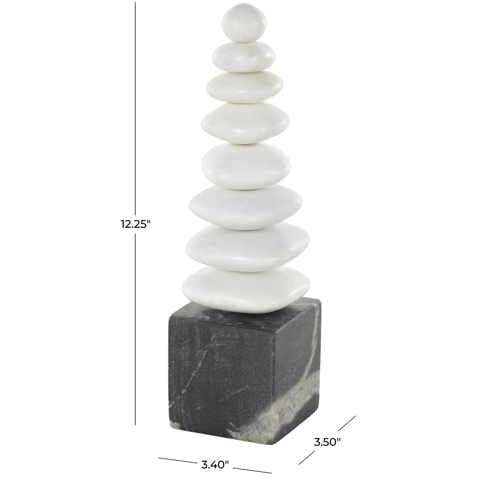 White & Black Abstract Stacked Stone Marble Sculpture with Block Base
