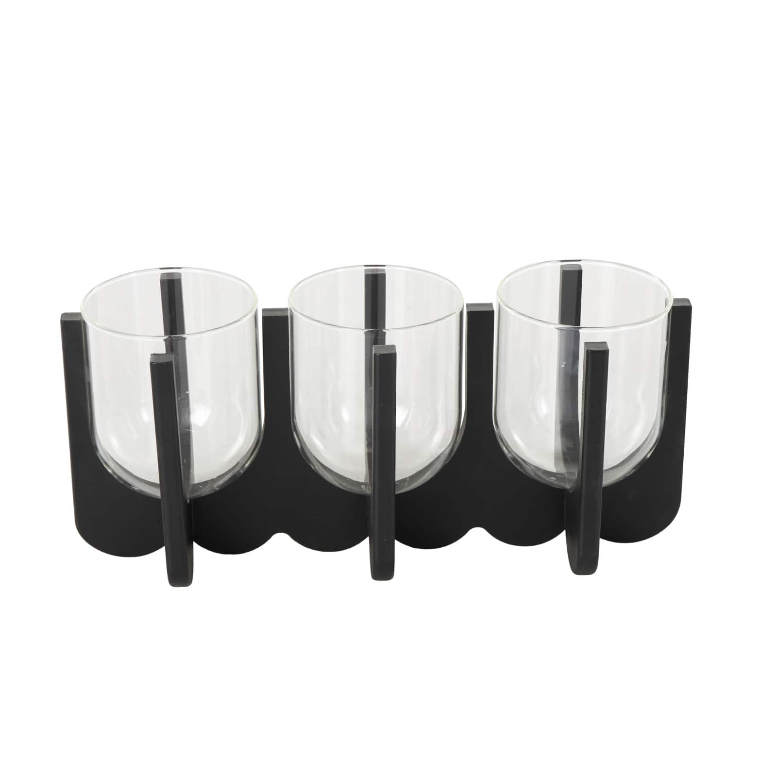 14.25" Black Wood Hurricane 3 Slot Decorative Candle Holder
