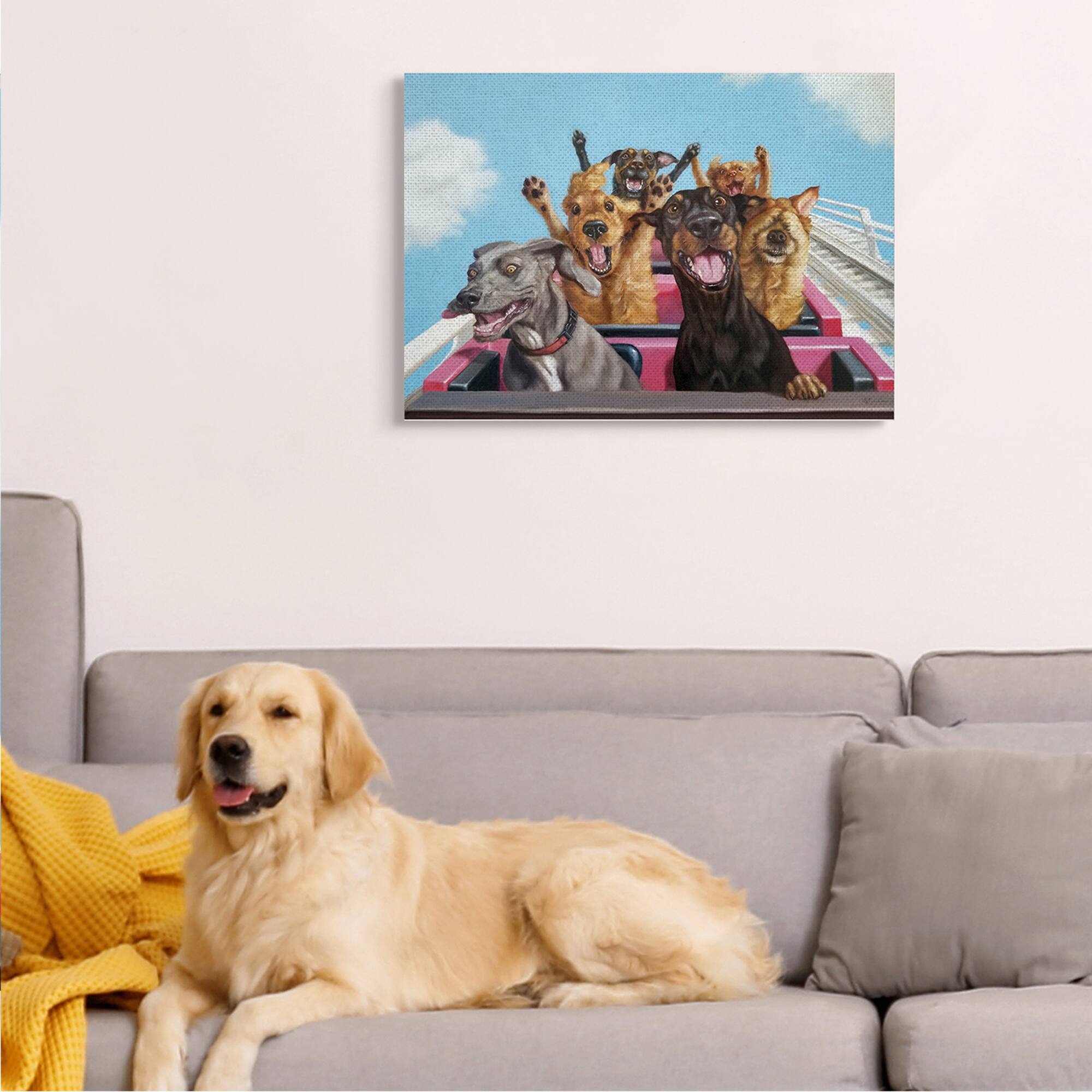 Stupell Industries Dogs Riding Roller Coaster Funny Amusement Park Canvas Wall Art