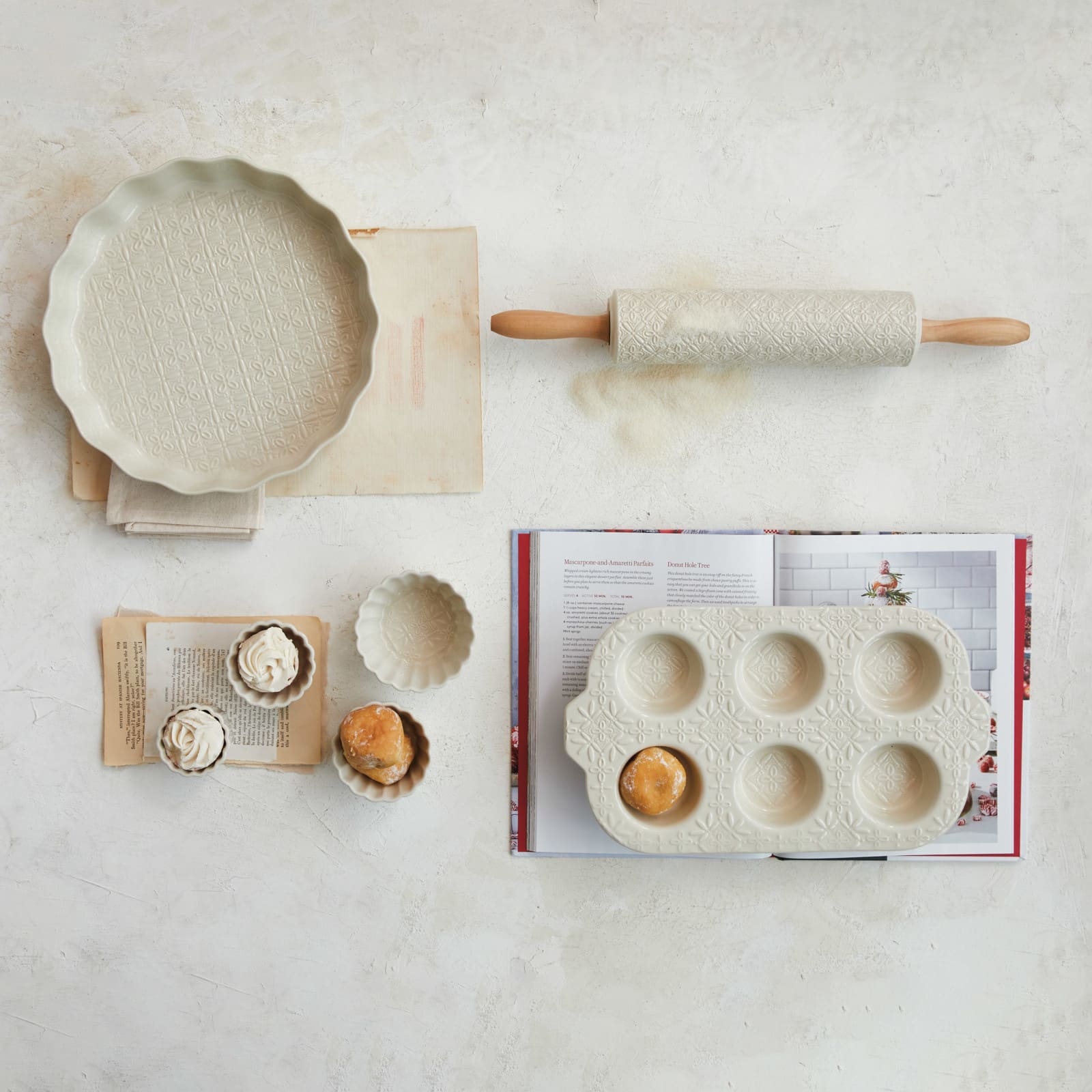 Hello Honey® 11" Cream Embossed Fluted Stoneware Pie Dish