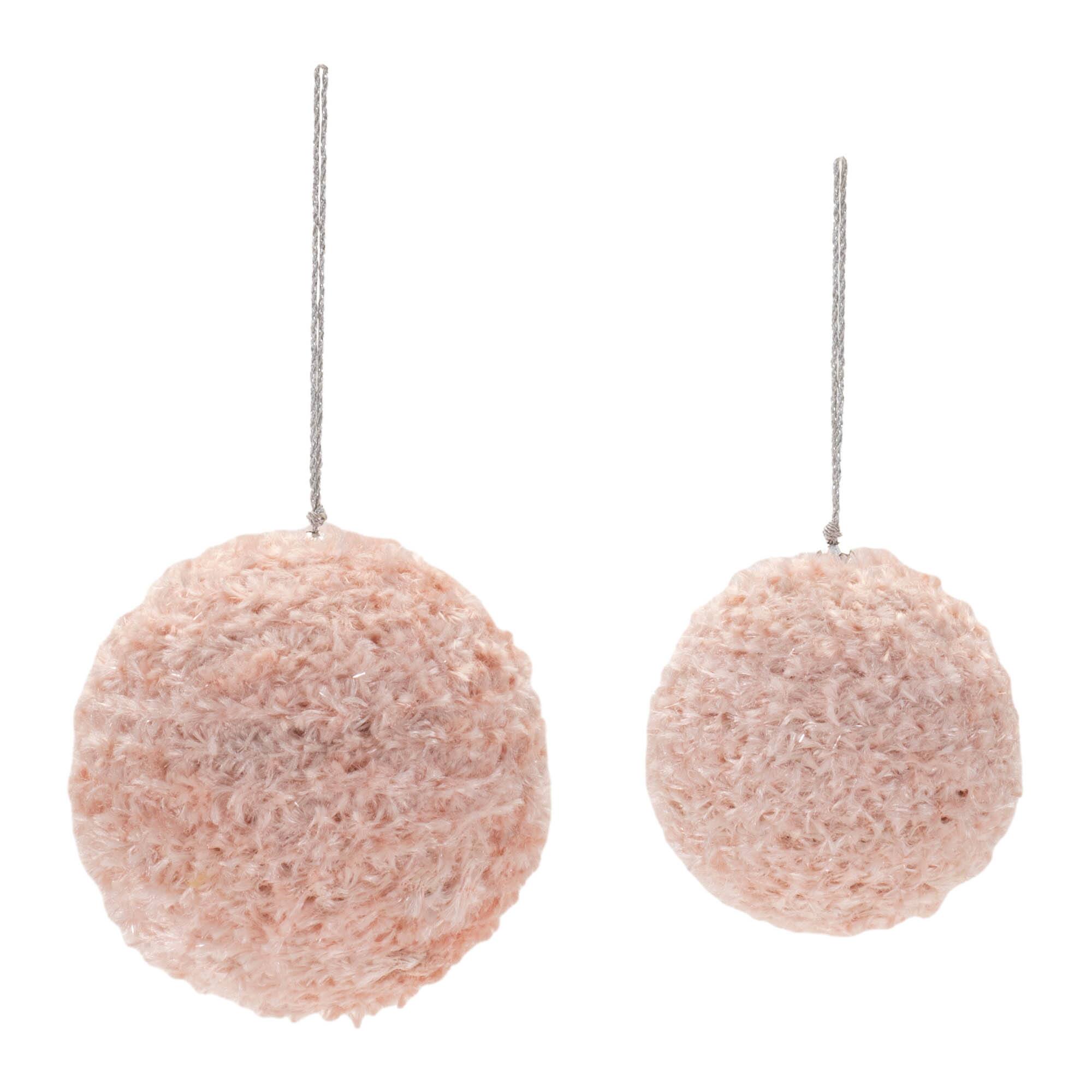 Melrose Pink Furry Ball Ornaments Set