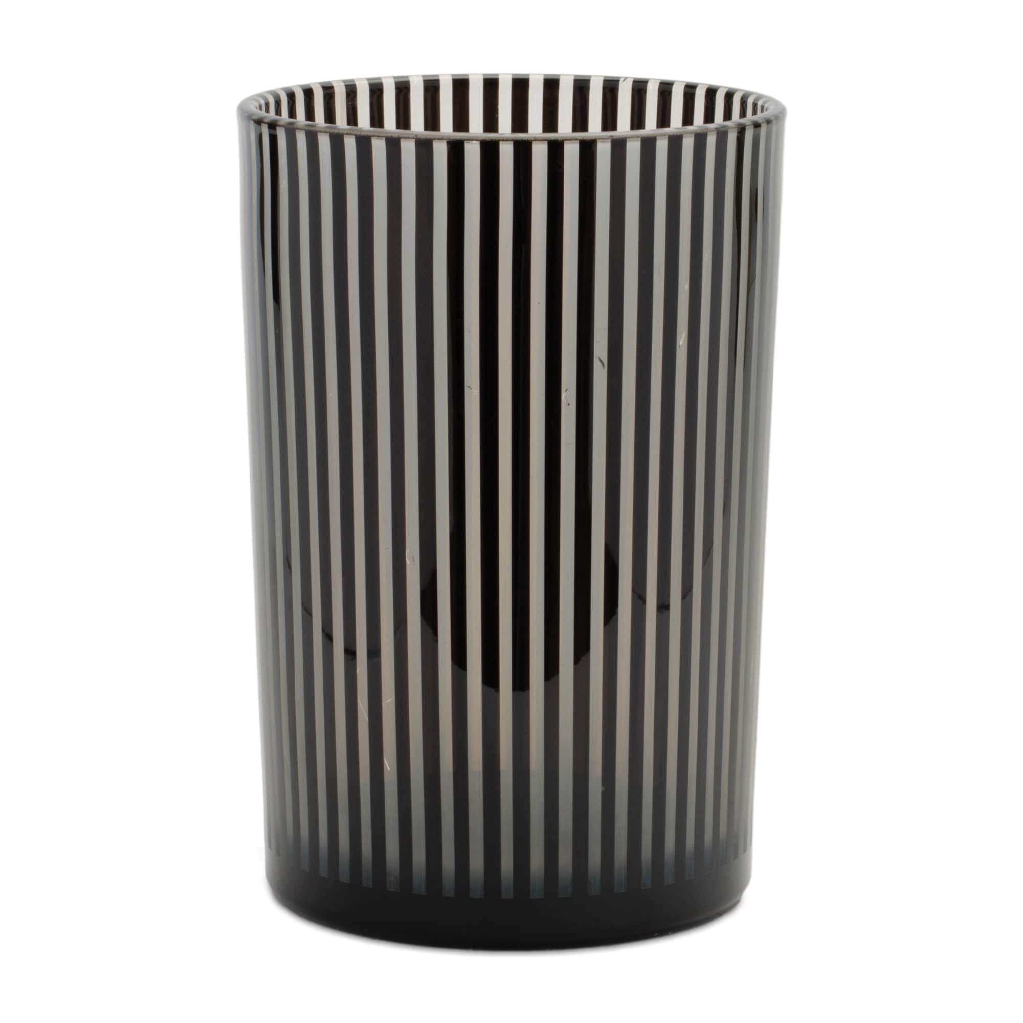 Black & White Striped Glass Candle Holder Set