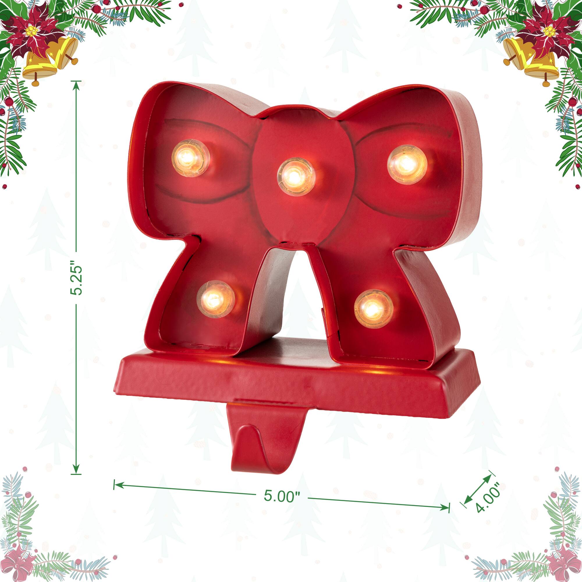 Glitzhome® 5.25" LED Marquee Metal Bow Christmas Stocking Holder