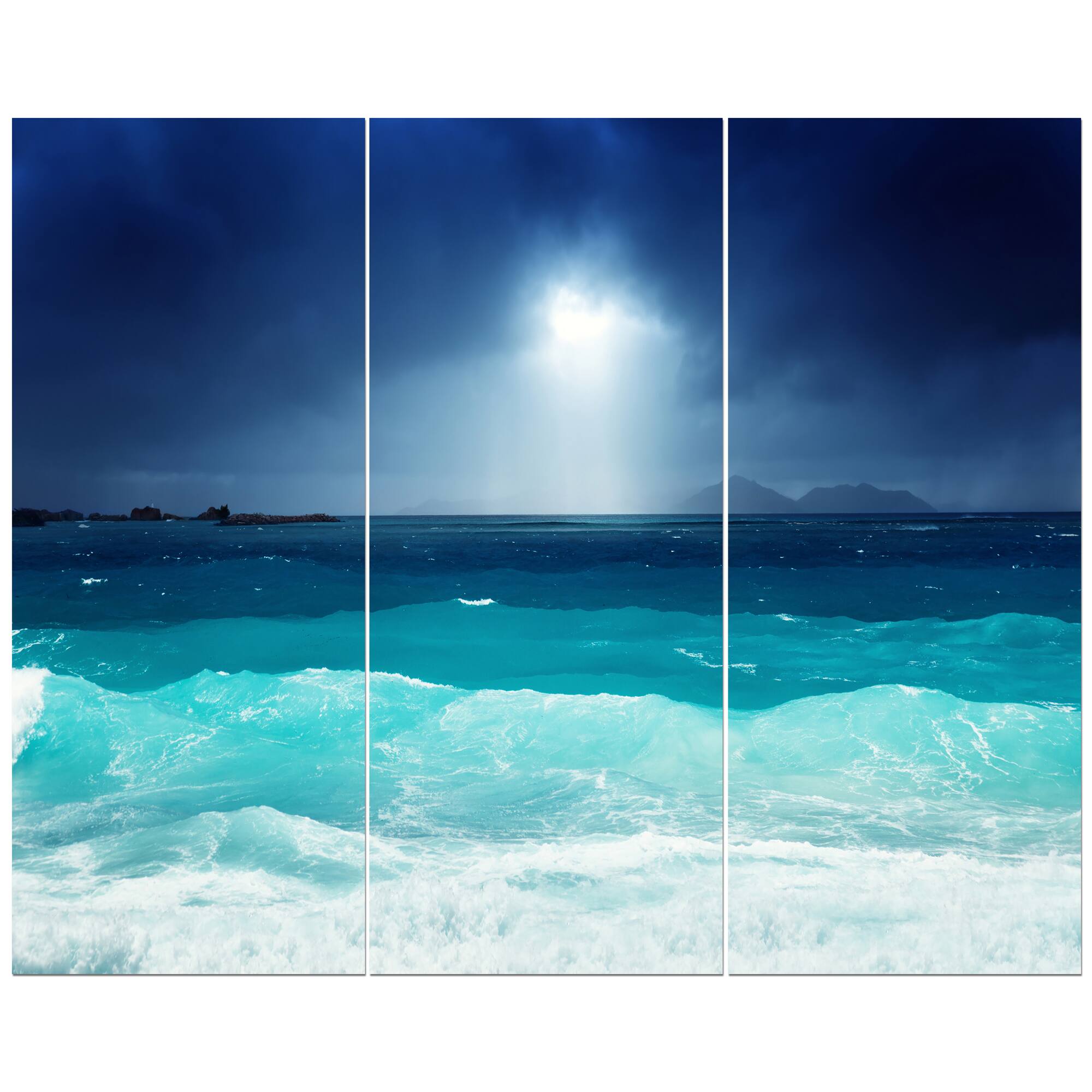 Designart - Neon Sea Waves under Dark Sky - Sea & Shore Photographic on Wrapped Canvas set