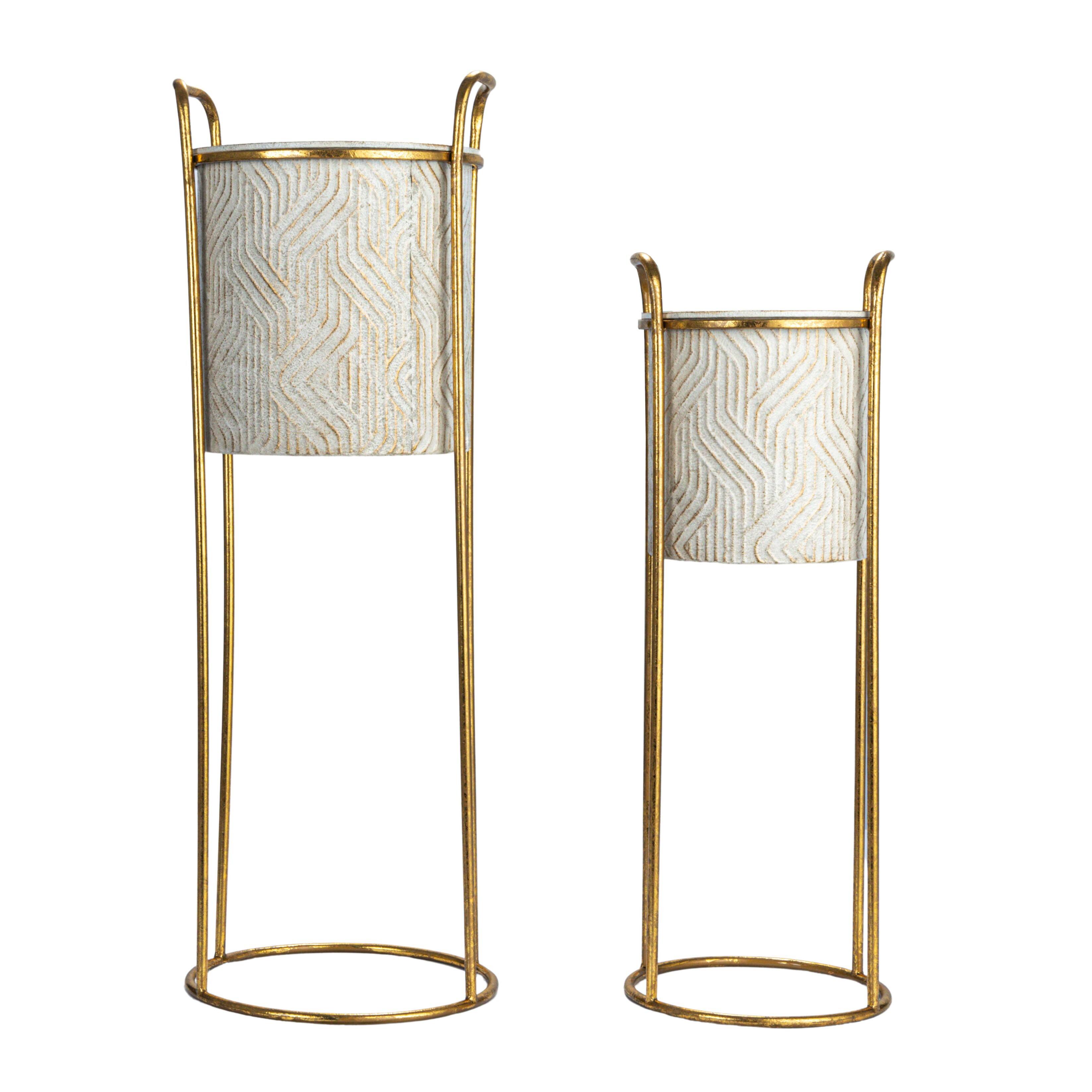 Hello Honey® Cream & Gold Metal Planter Set on Stands