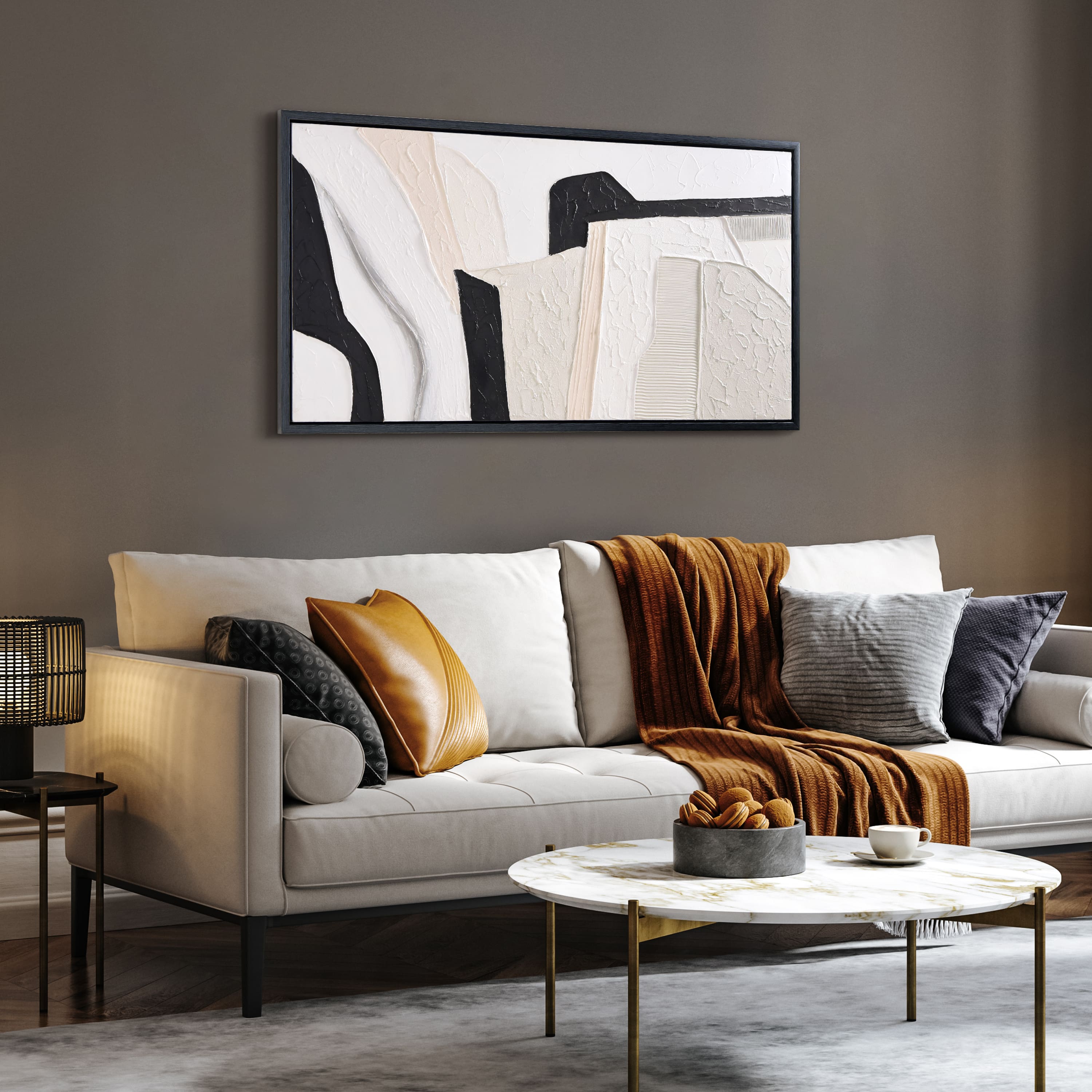 Empire Art Direct 48" x 24" Monochrome Abstract Heavily Textured Hand Painted Framed Canvas Wall Art