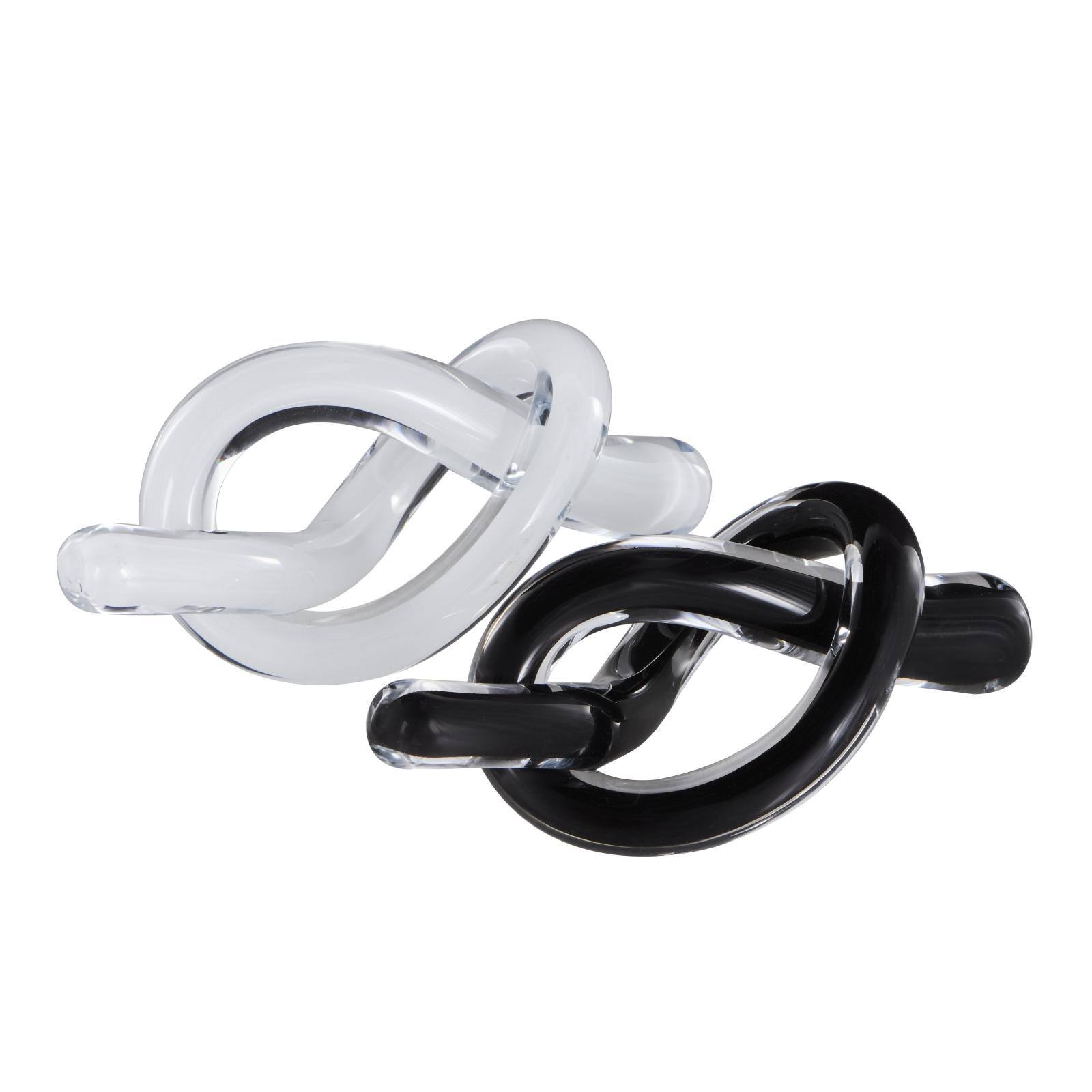 8.3" Black & White Glass Handmade Knot Sculptures, 2ct.