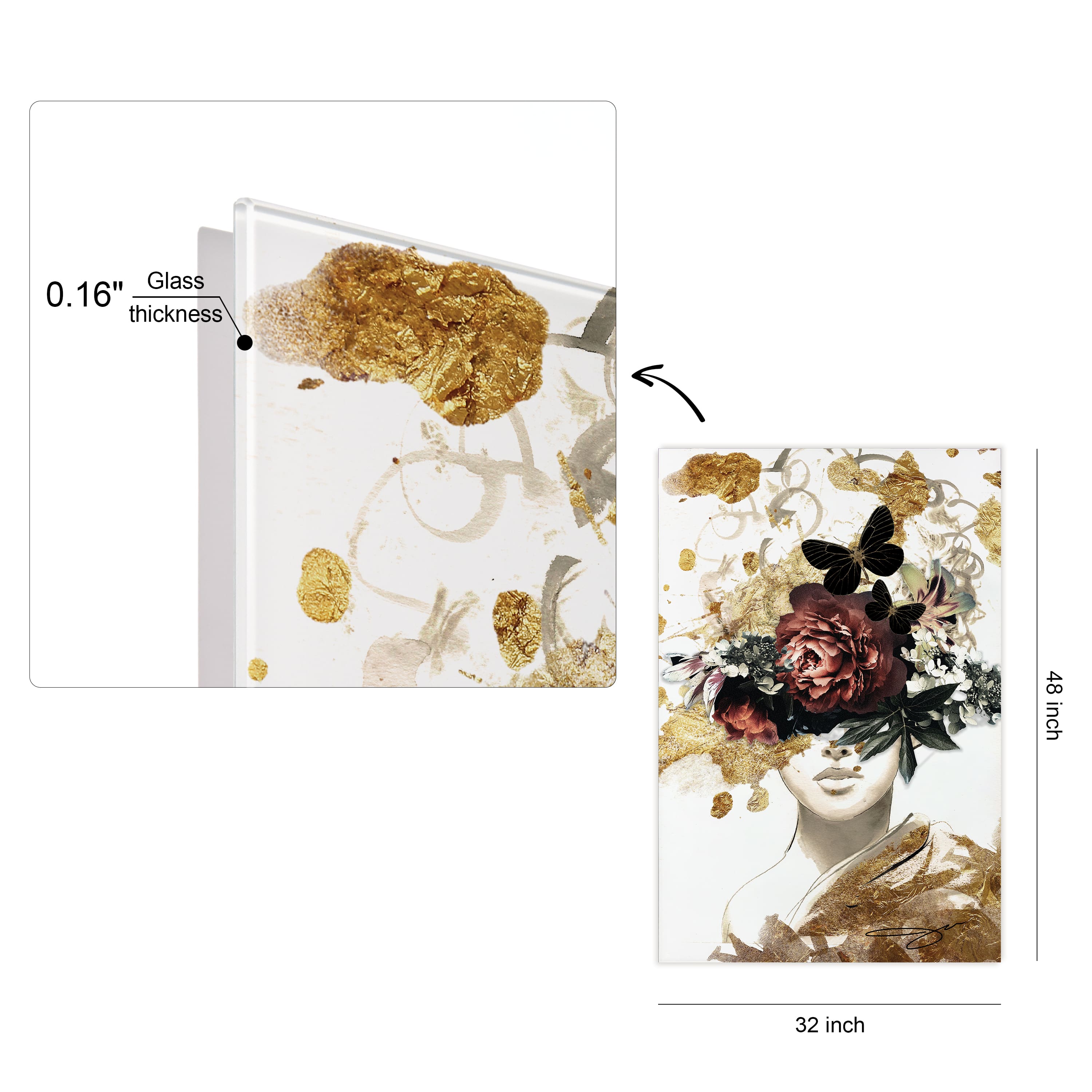 Empire Art Direct 32" x 48" Gold Covered Frameless Free Floating Printed Tempered Glass Wall Art