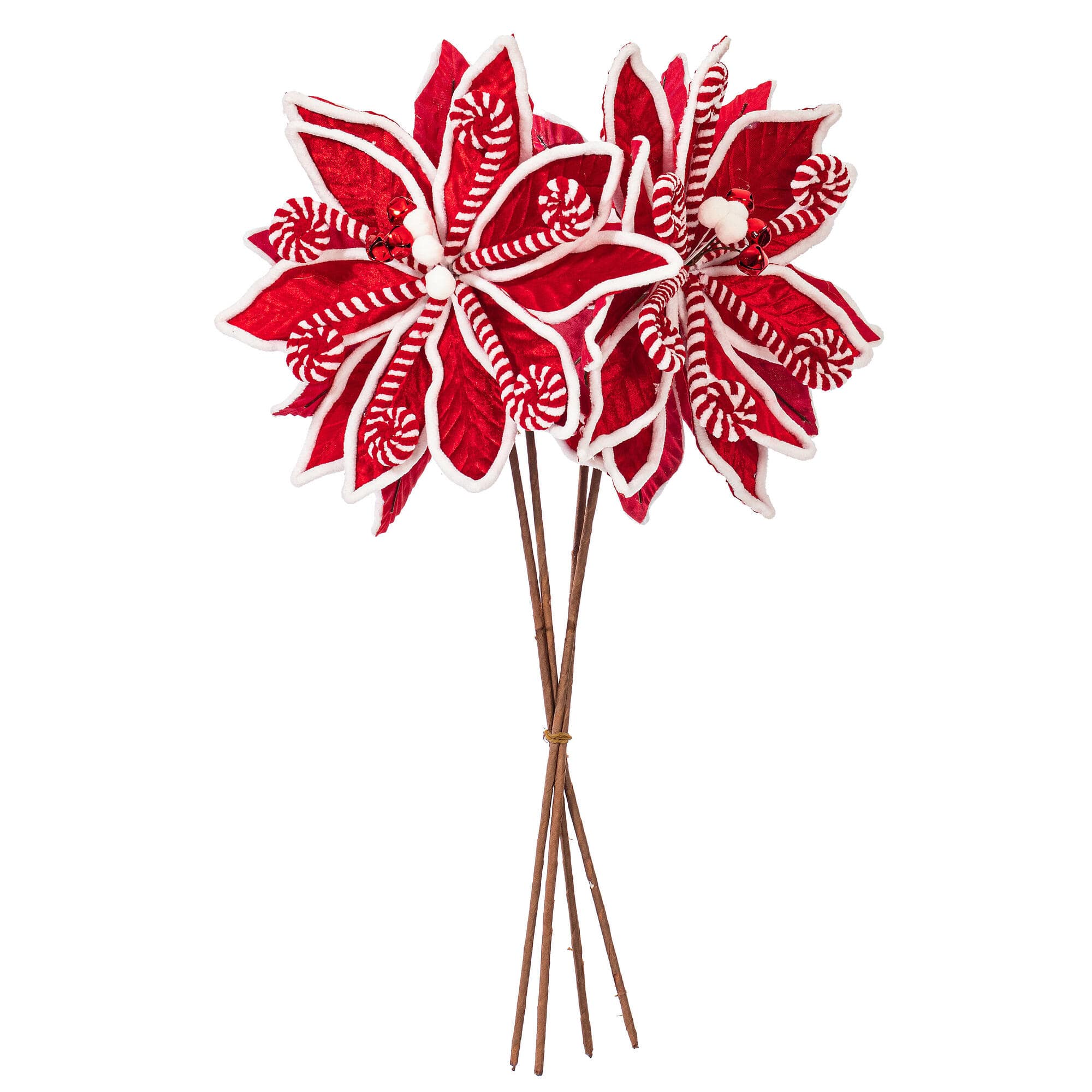 Vickerman 21.5" Red & White Candy Cane Poinsettia Artificial Sprays, 4ct.