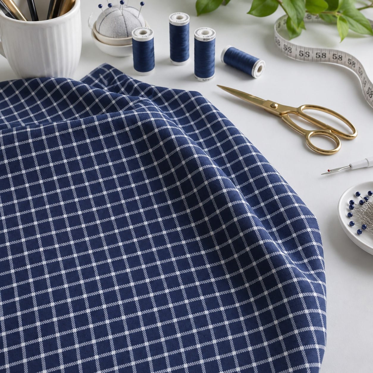 Navy Windowpane Plaid Super Snuggle Craft Flannel Fabric