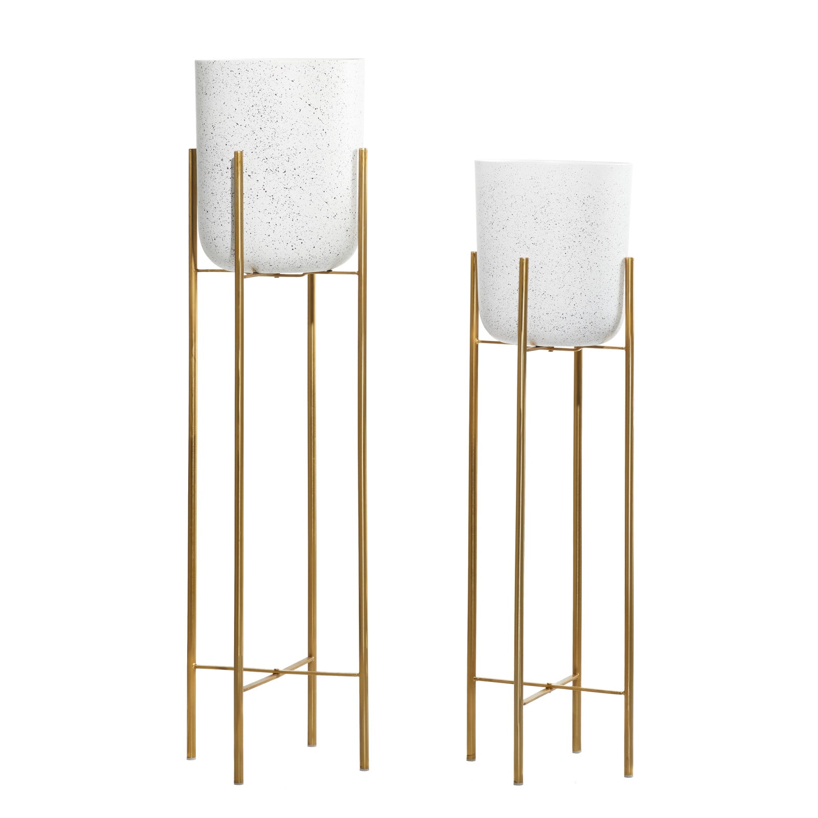 Set of 2 Gold Metal Contemporary Planter, 39", 46"