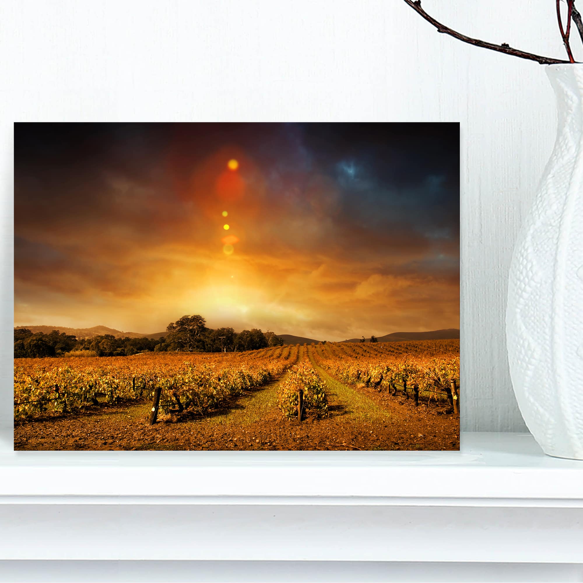 Designart - Yellow Autumn Vineyard Sunset