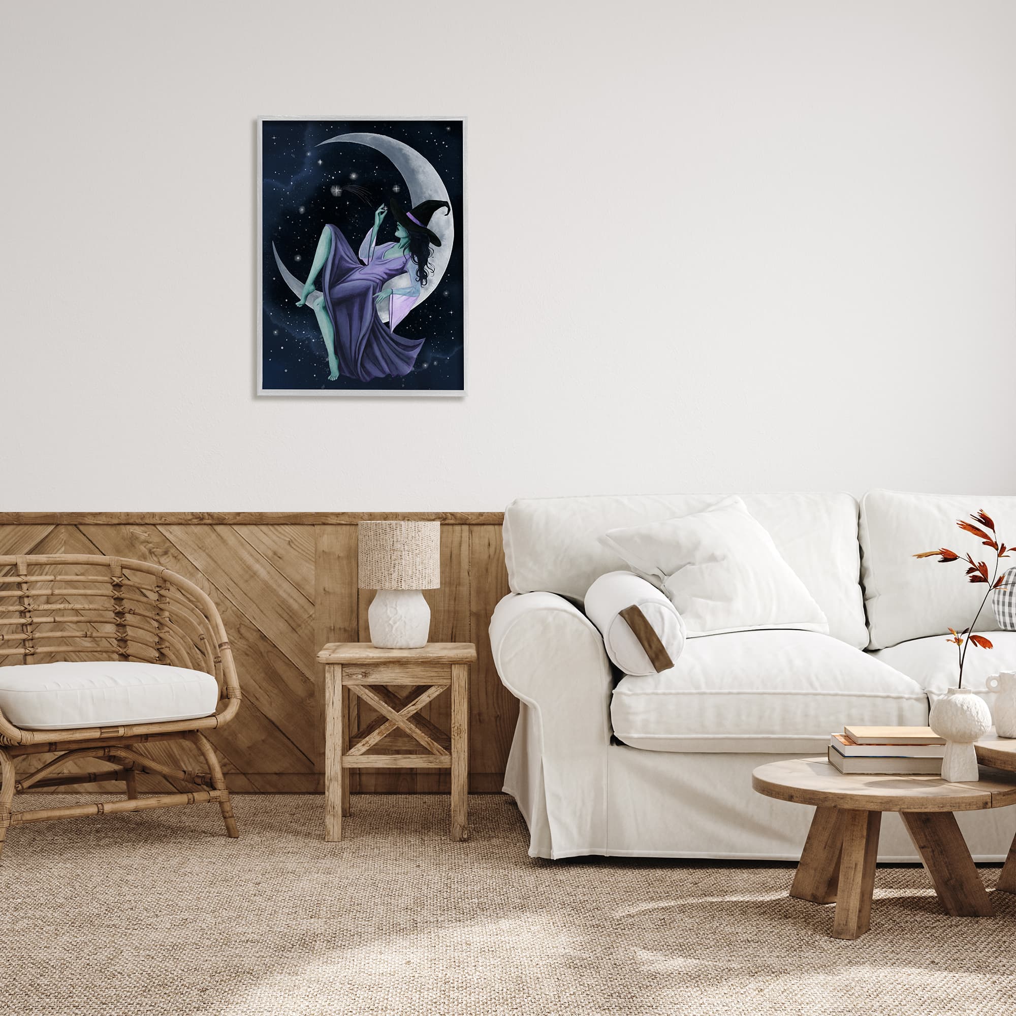 Stupell Industries Witch Relaxing Crescent Moon Framed Giclee Wall Art
