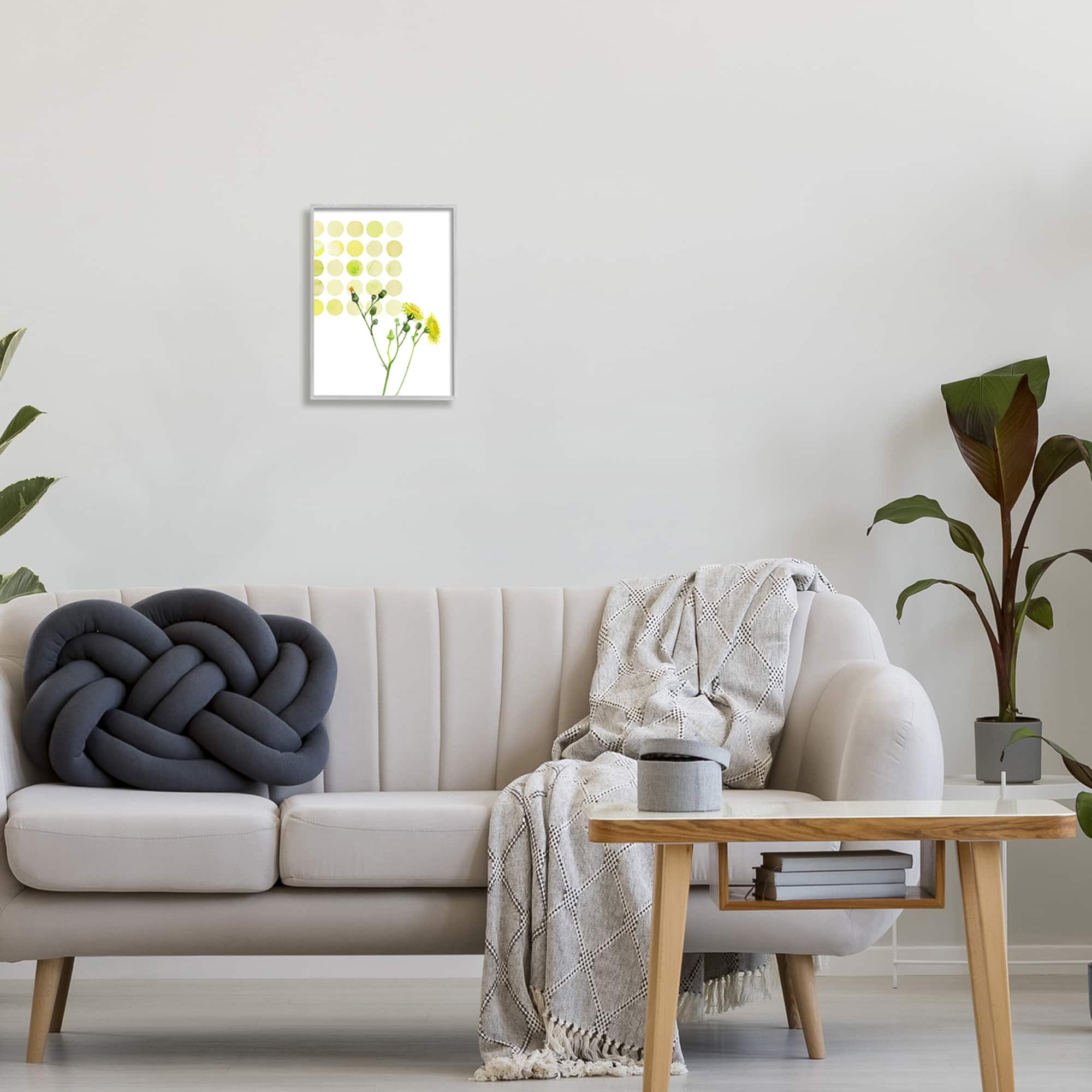 Stupell Industries Dandelion Flowers under Abstract Summer Circles Floral Painting Framed Wall Art