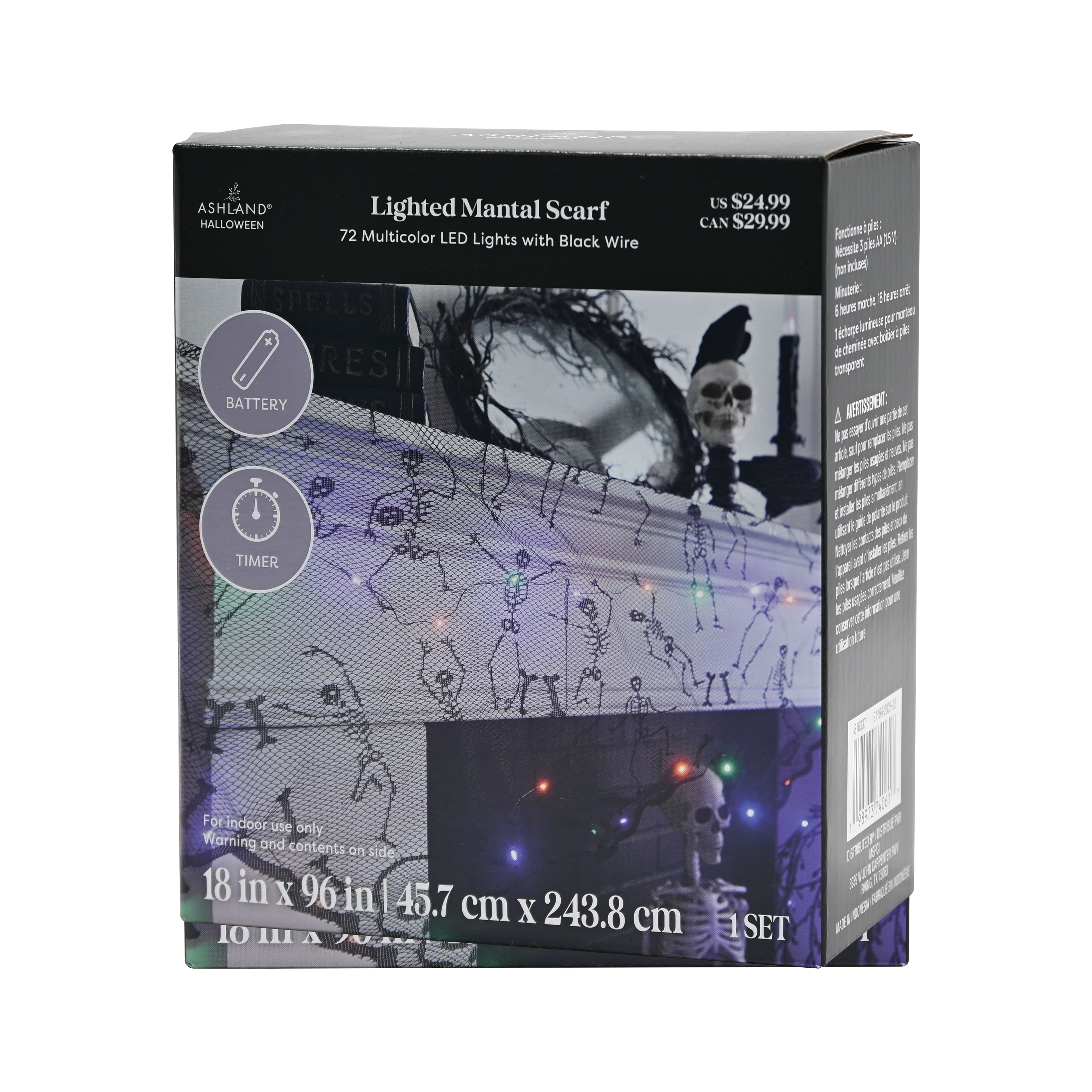 96" Spiderweb & Skeletons LED Lighted Mantel Scarf by Ashland®