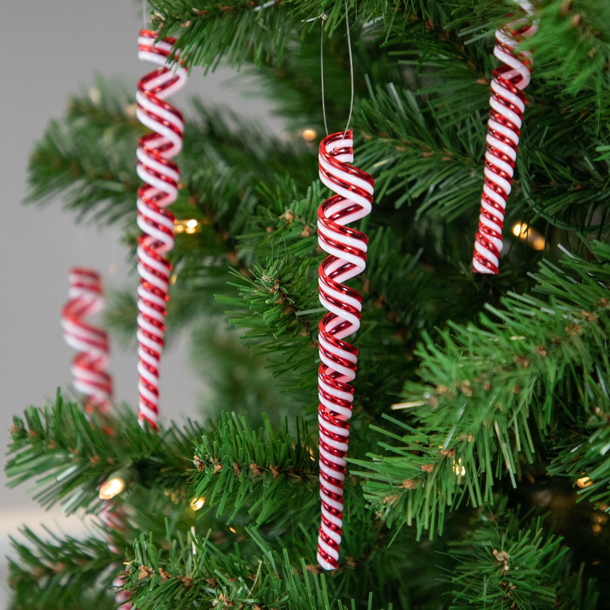 Pack of 4 Red and White Candy Curls Christmas Ornaments 7"