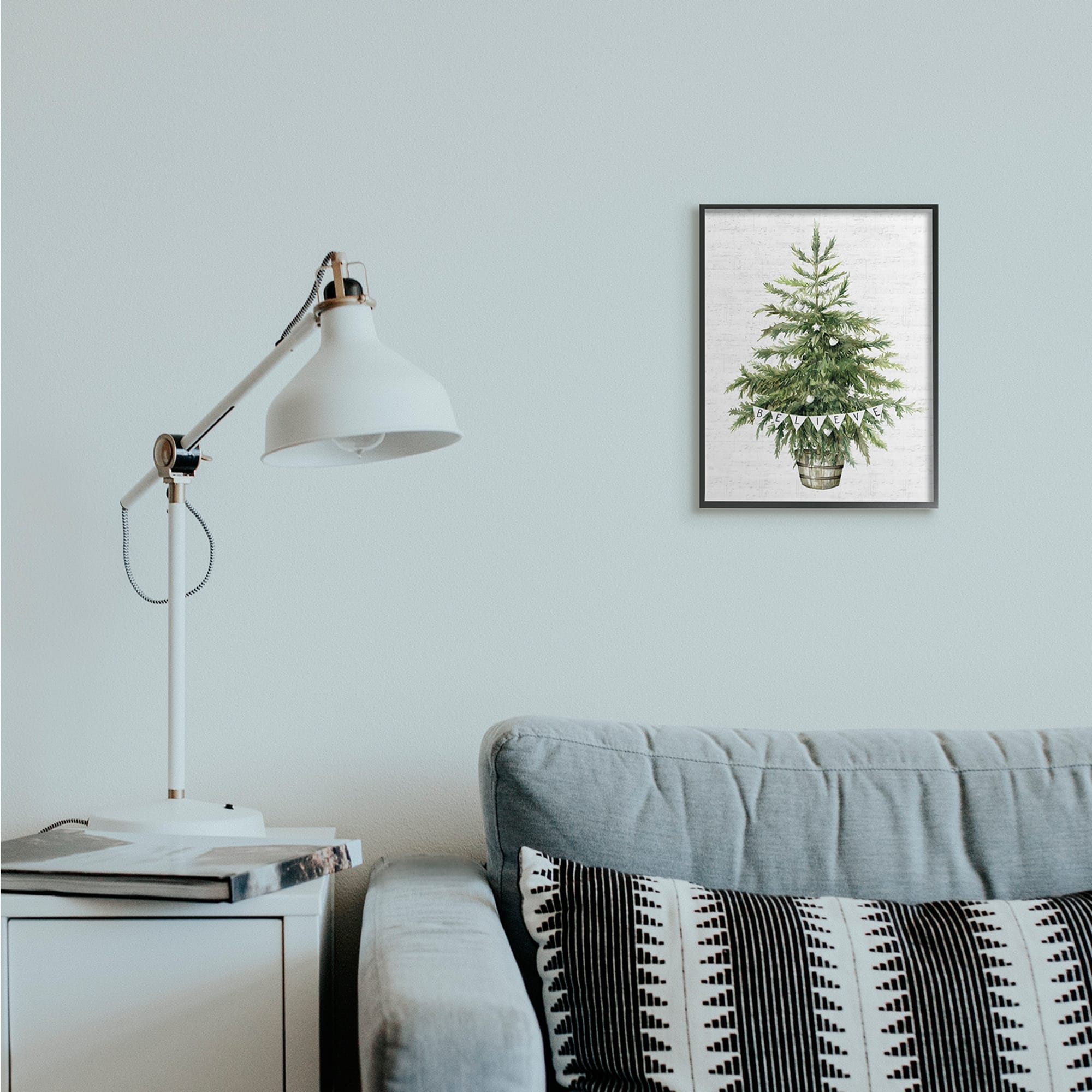 Stupell Industries Holiday Green Fir Tree with Believe Phrase Framed Wall Art