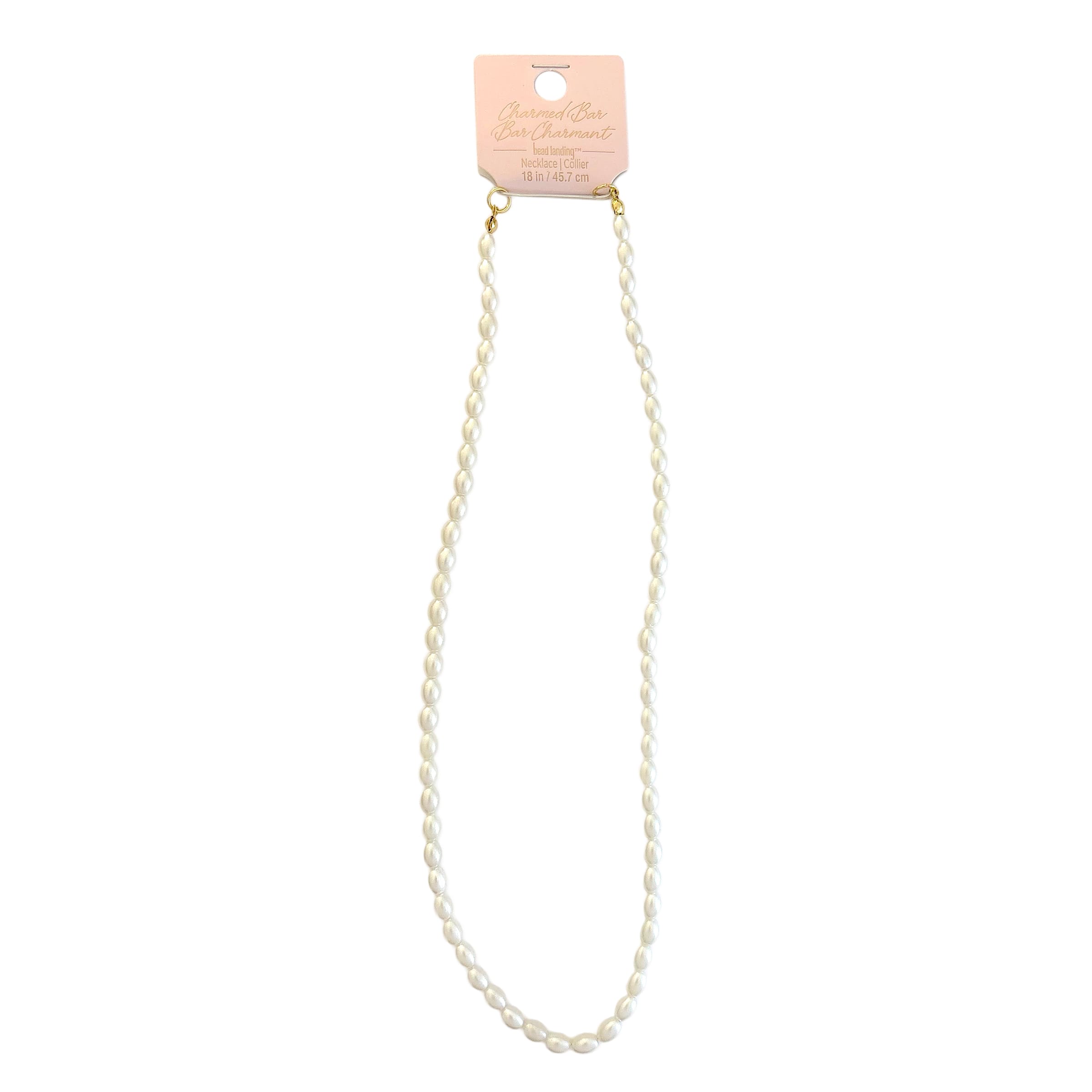 Charmed Bar 18" White Faux Pearl Oval Glass Bead Necklace by Bead Landing™