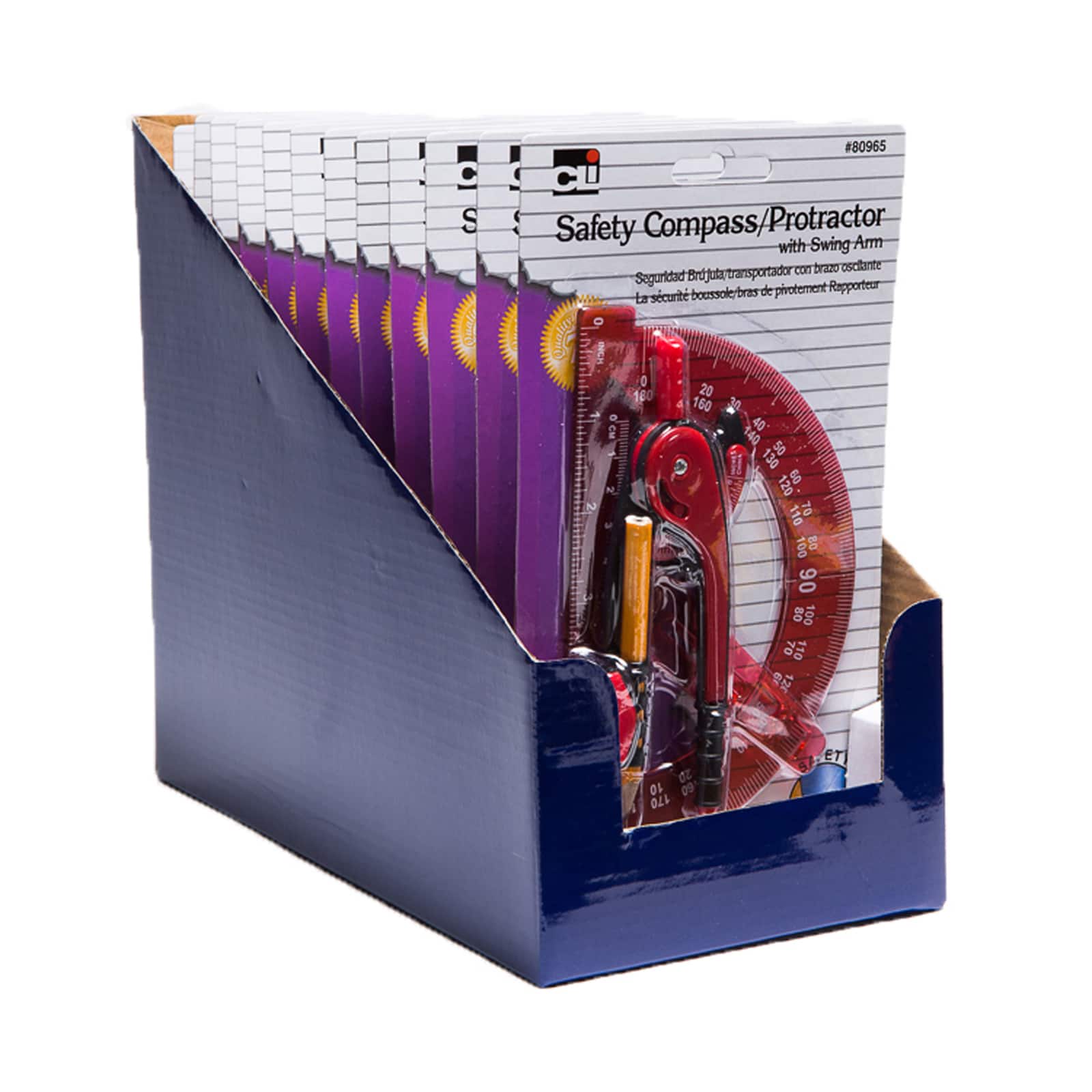 Charles Leonard Safety Compass & Swing Arm Protractor, 12ct.