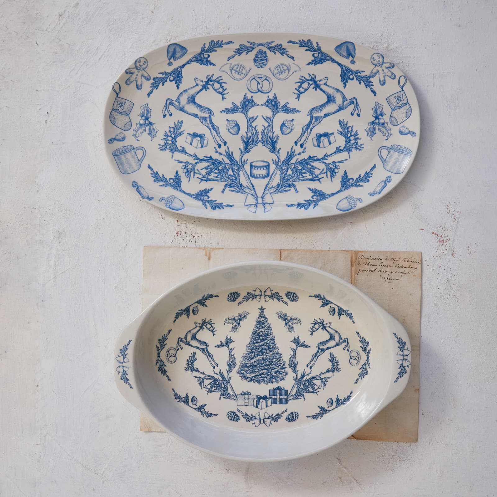 Hello Honey® 2qt. Blue & Cream Classic Holiday Stoneware Baker with Handles