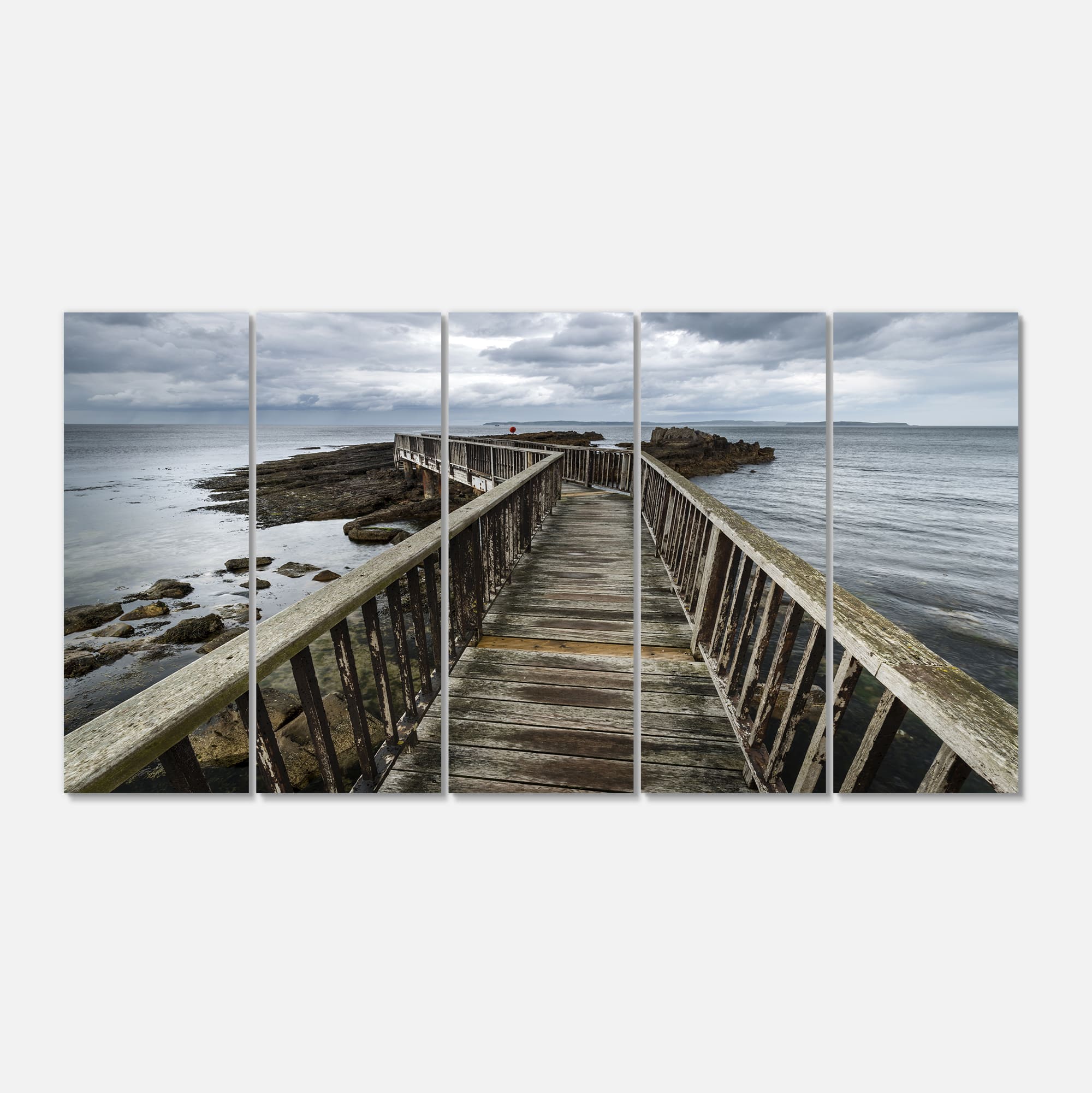 Designart - Wooden Pier on North Irish Coastline - Sea Bridge Canvas Art Print