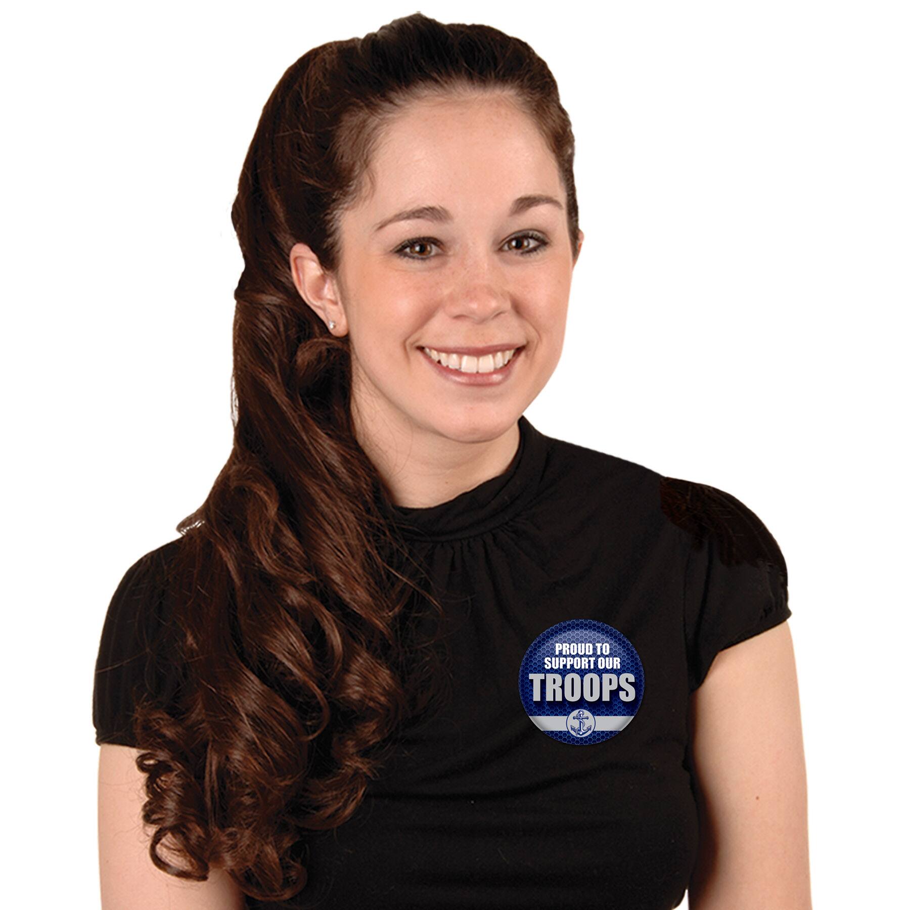 Beistle 2" Blue Proud To Support Our Troops Buttons, 6ct.