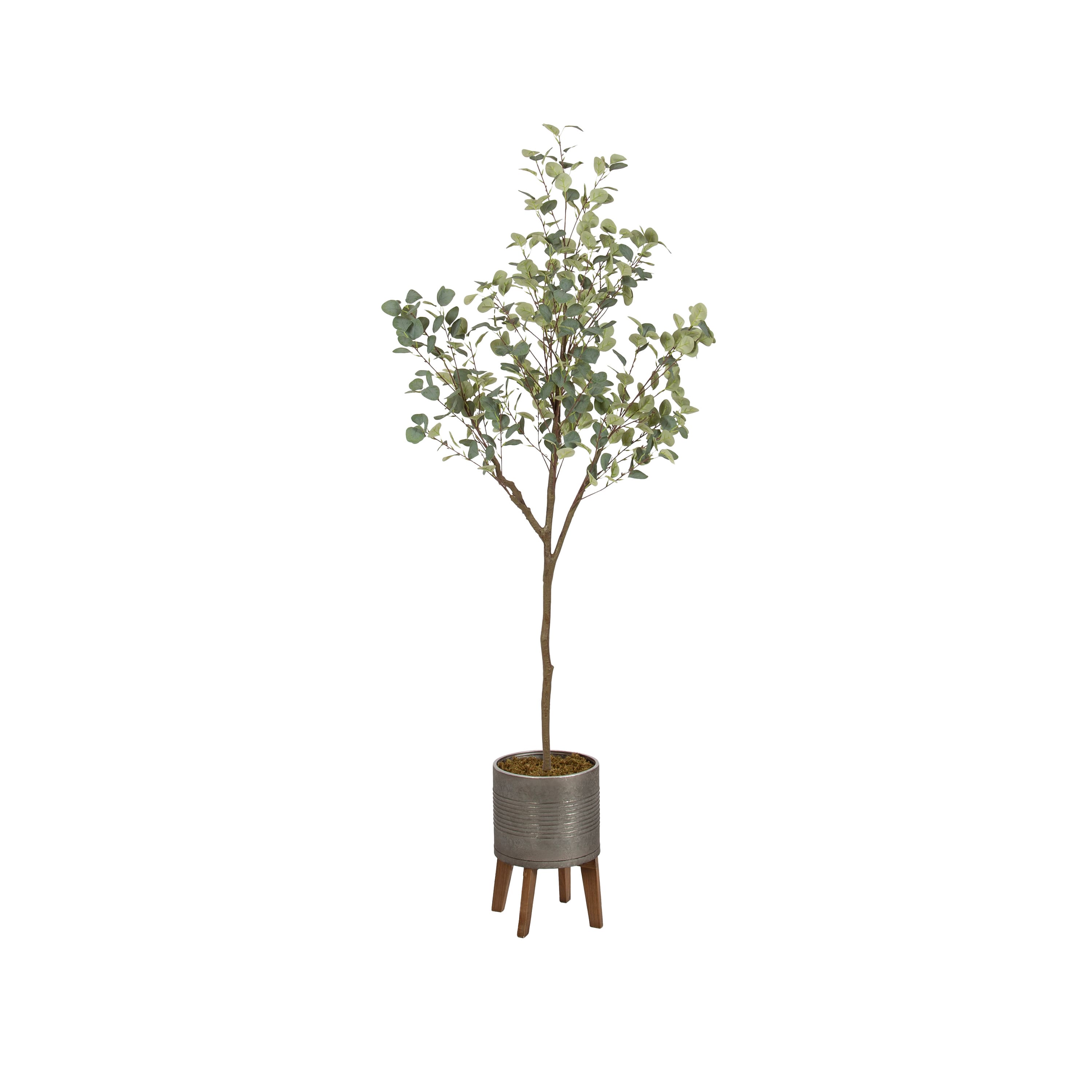 Kate and Laurel 6ft. Eudora Faux Eucalyptus Tree in Gavri Wood & Metal Planter