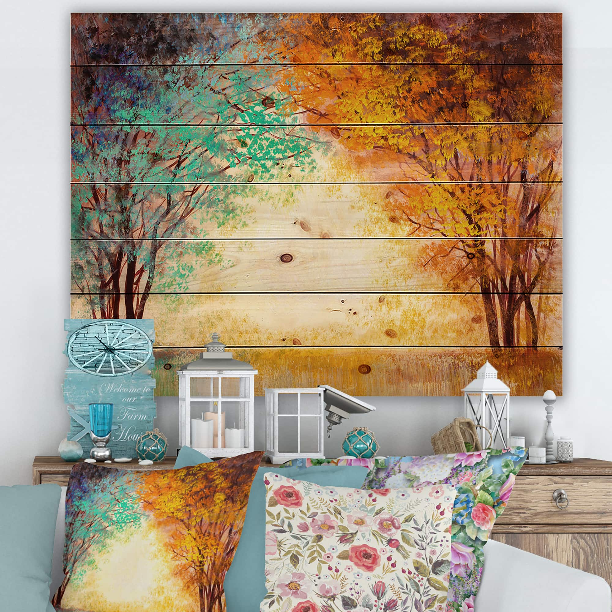 Designart - Alley Through The Park In Autumn Sunset