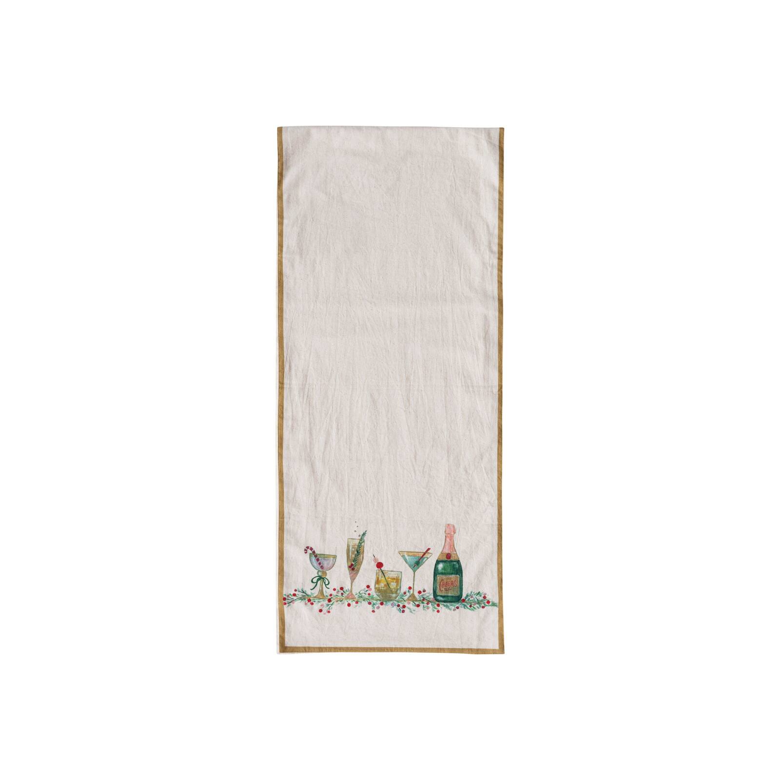 Hello Honey® 72" Holiday Cocktails & Gold Trim Cotton Printed Table Runner