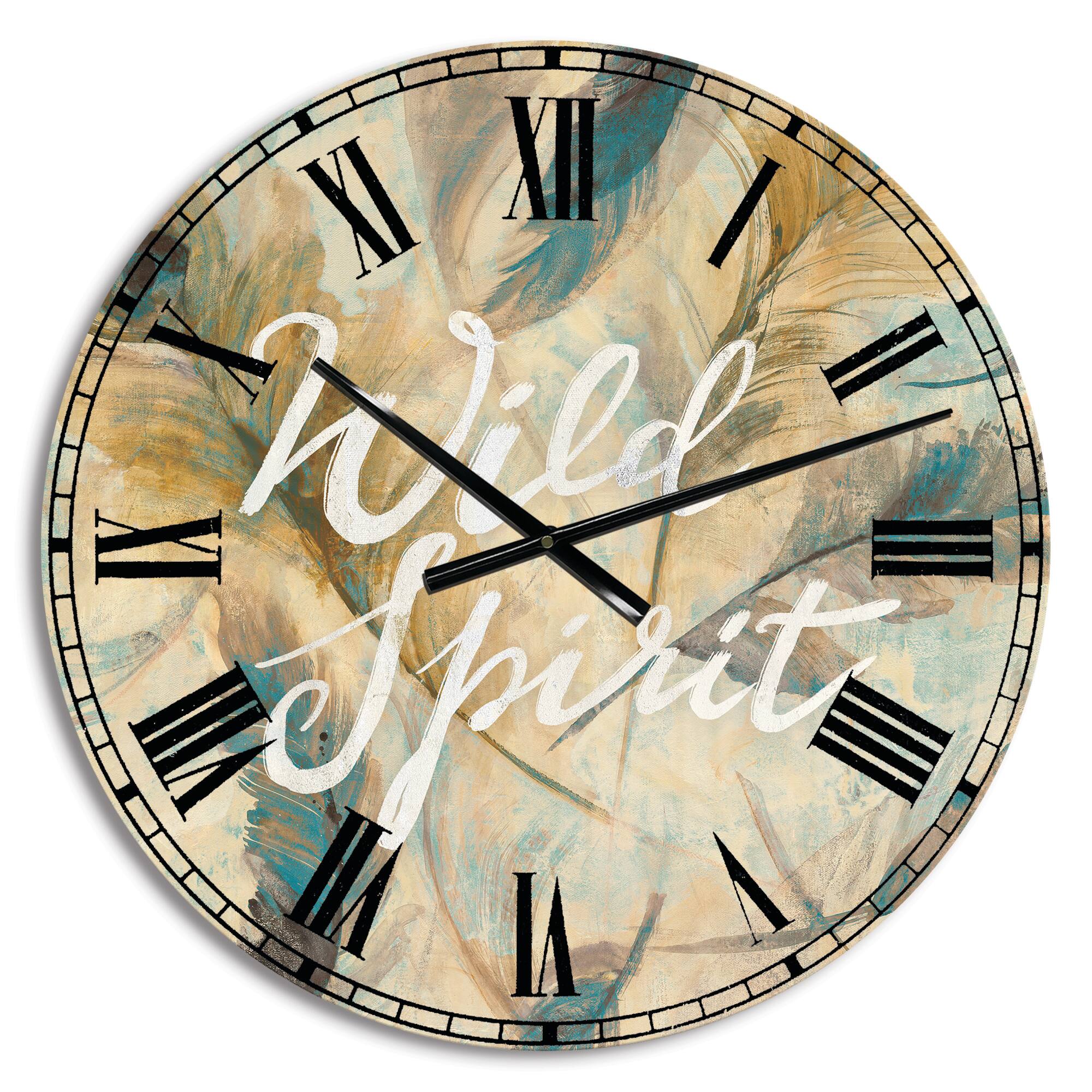 Designart Wild Spirit Blue & Cream Cottage Feathers Traditional Wall Clock