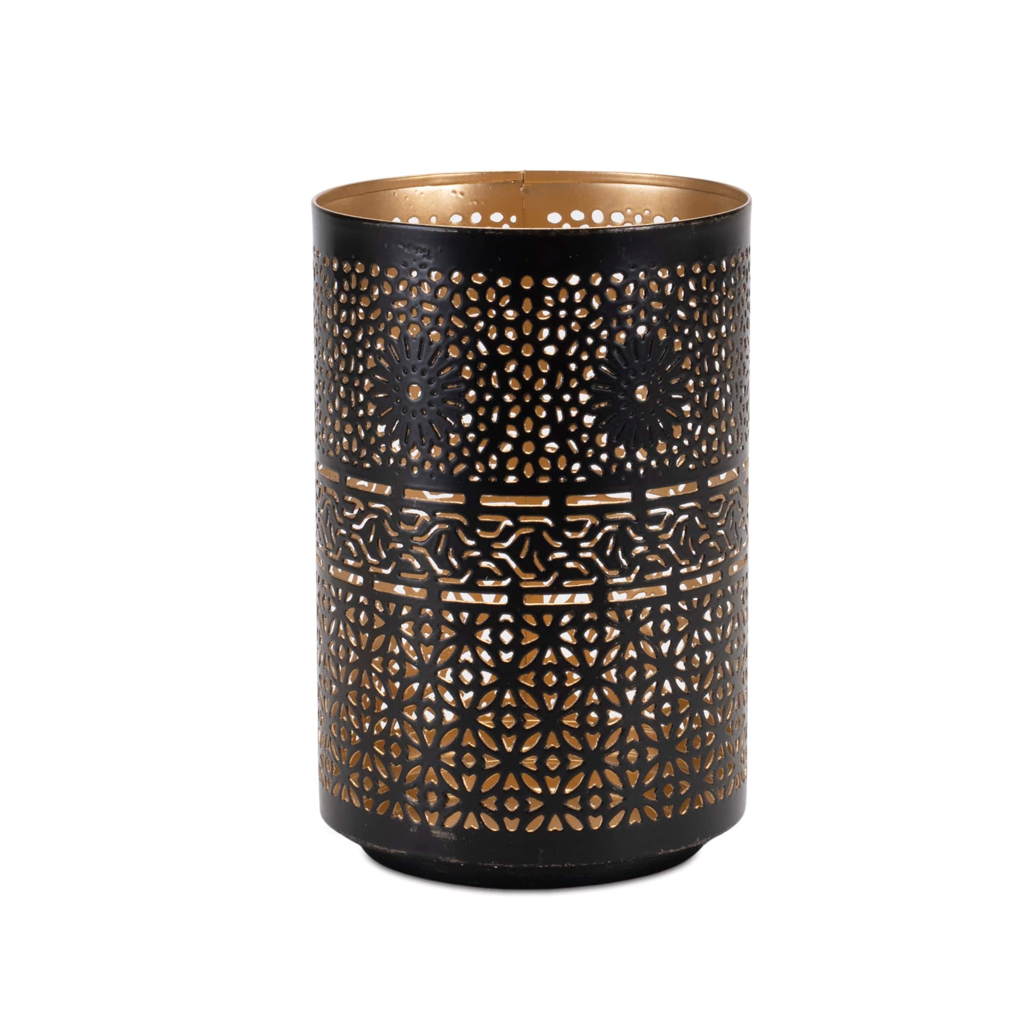 Black & Gold Mandala Punched Metal Candle Holder Set