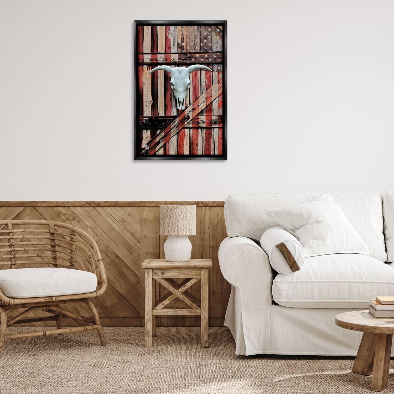 Stupell Industries Patriotic Cow Skull Floater Framed Art