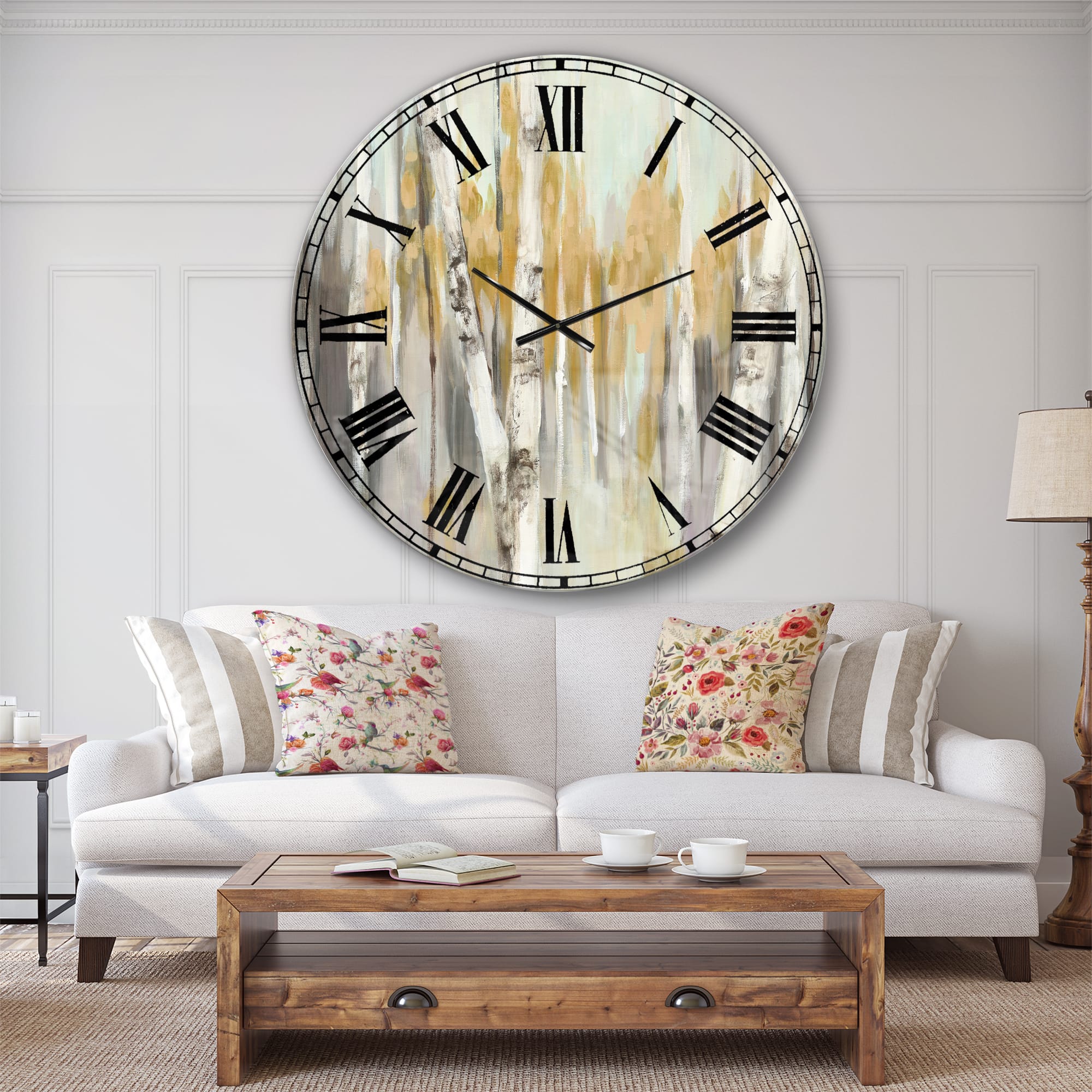 Designart 'Silver And Yellow Birch Forest Farmhouse Wall Clock