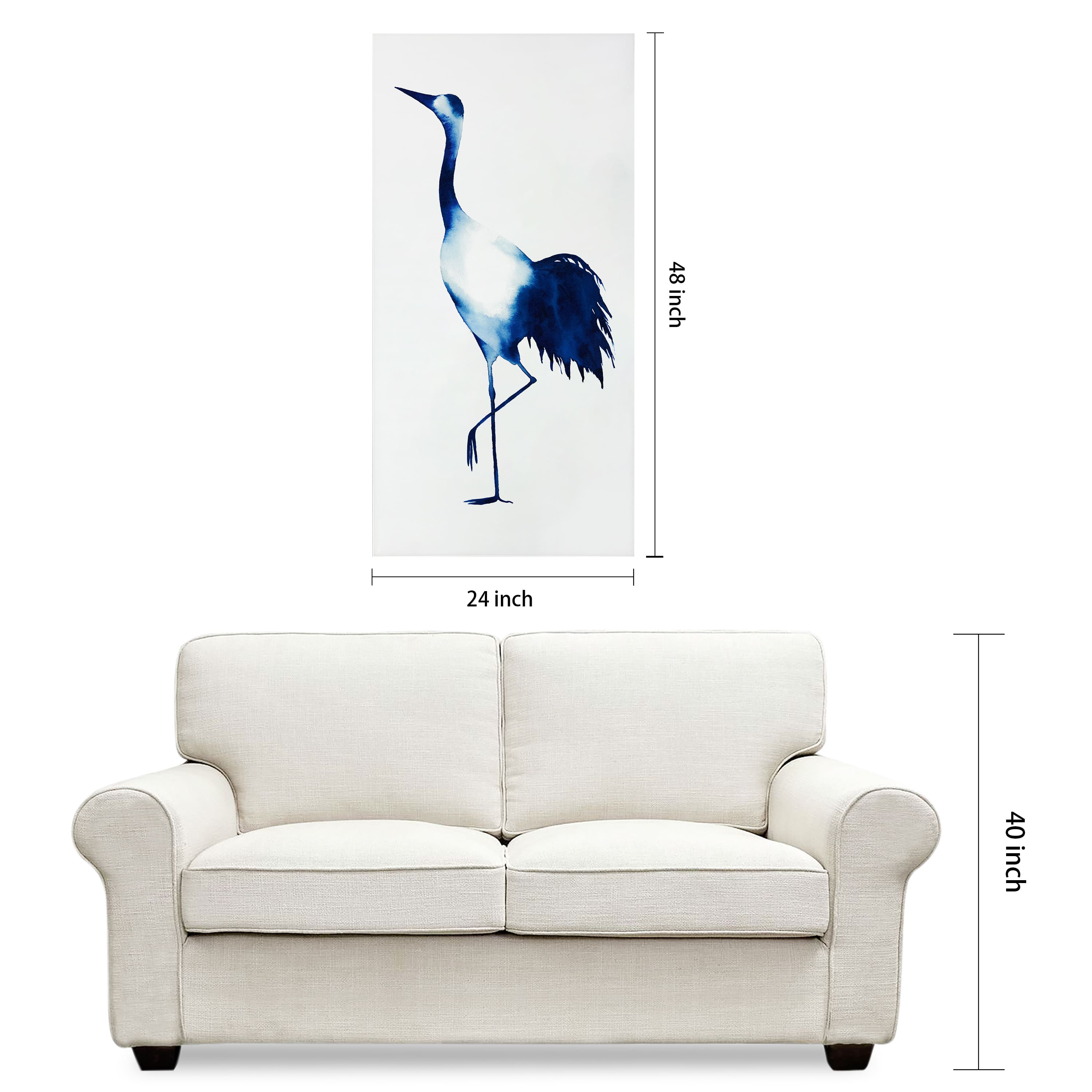 Empire Art Direct 24" x 48" Ink Drop Crane 2 Frameless Free Floating Printed Tempered Glass Wall Art
