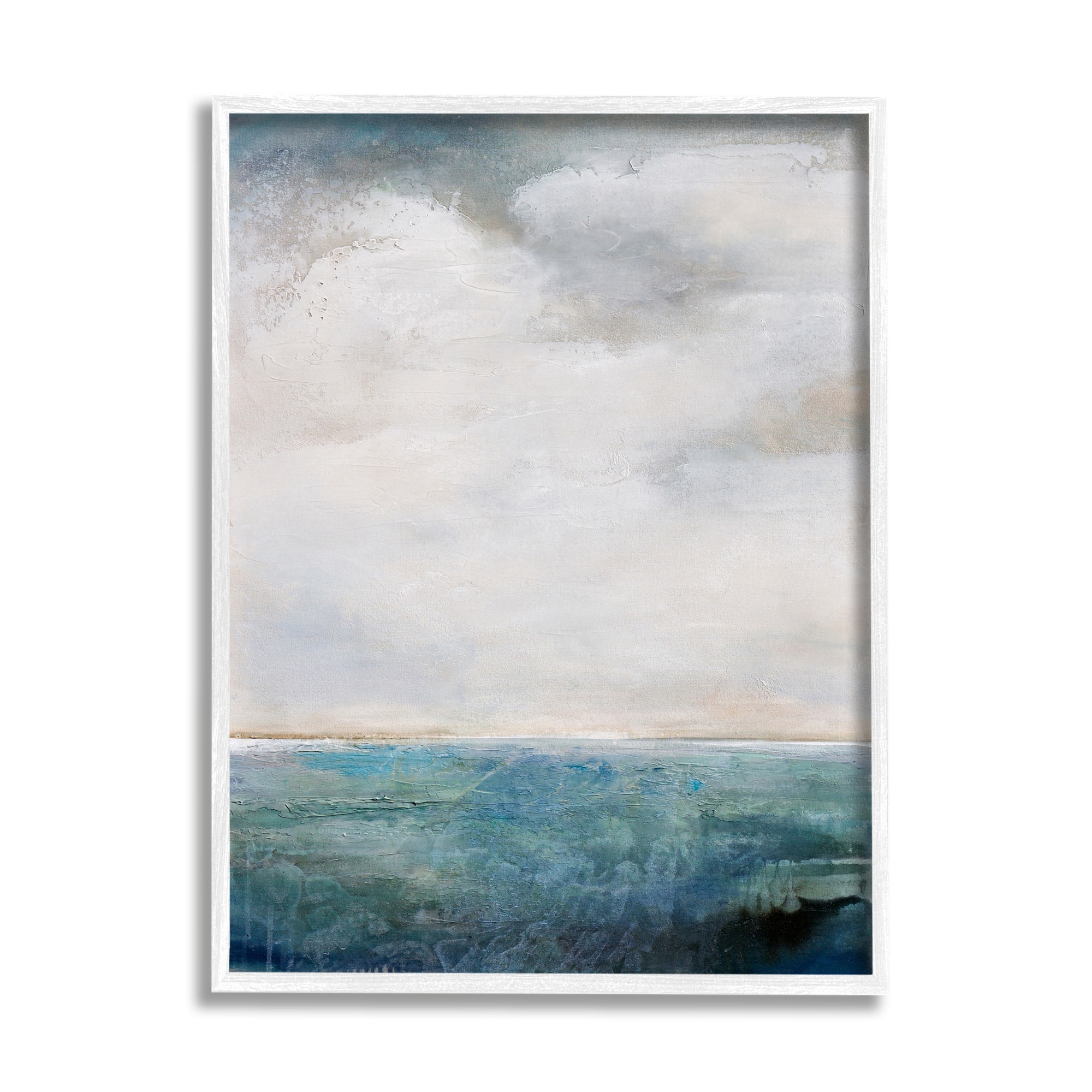 Stupell Industries Abstract Ocean Horizon Line Nautical Water Cloudy Sky Framed Wall Art