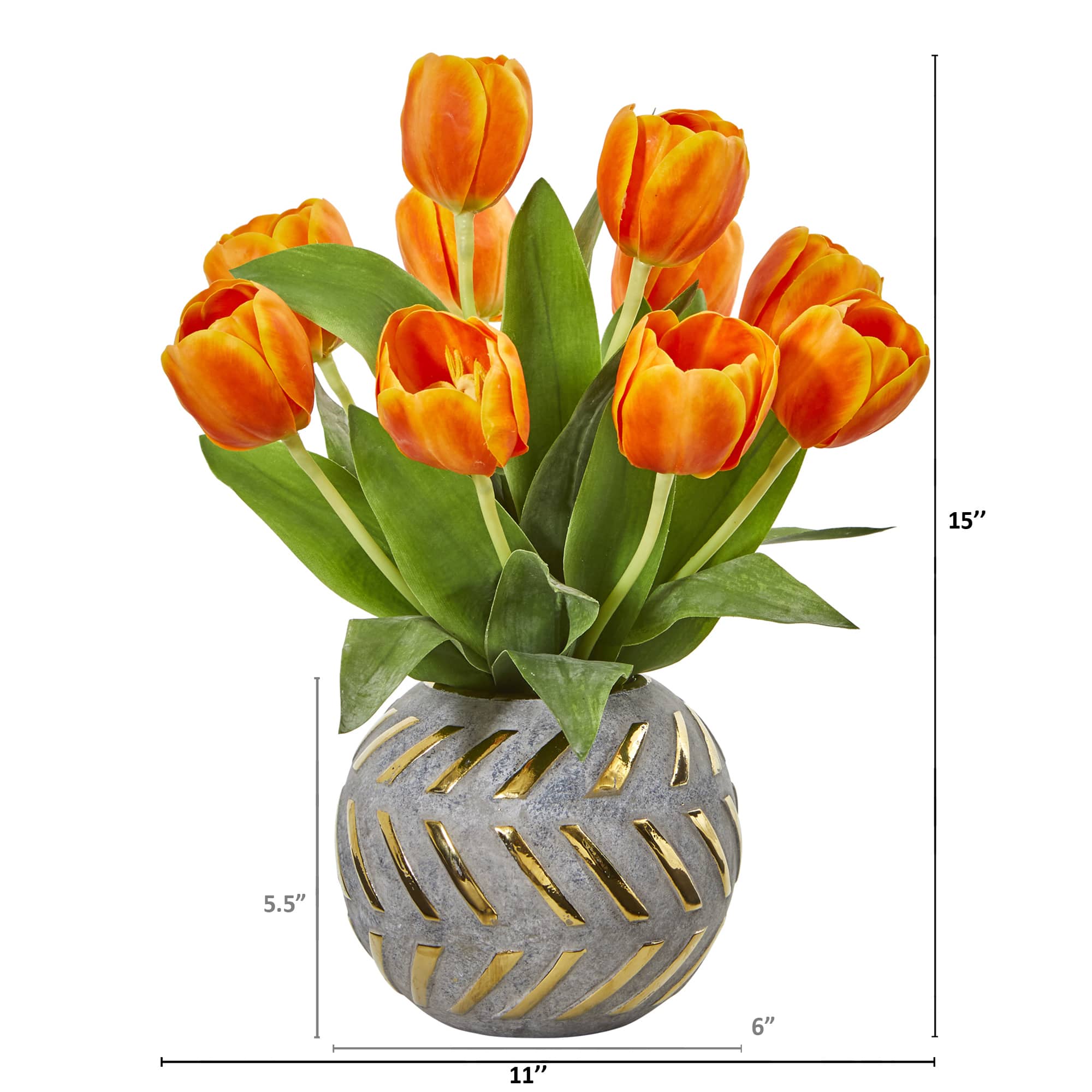 15" Tulip Arrangement in Decorative Ceramic Vase