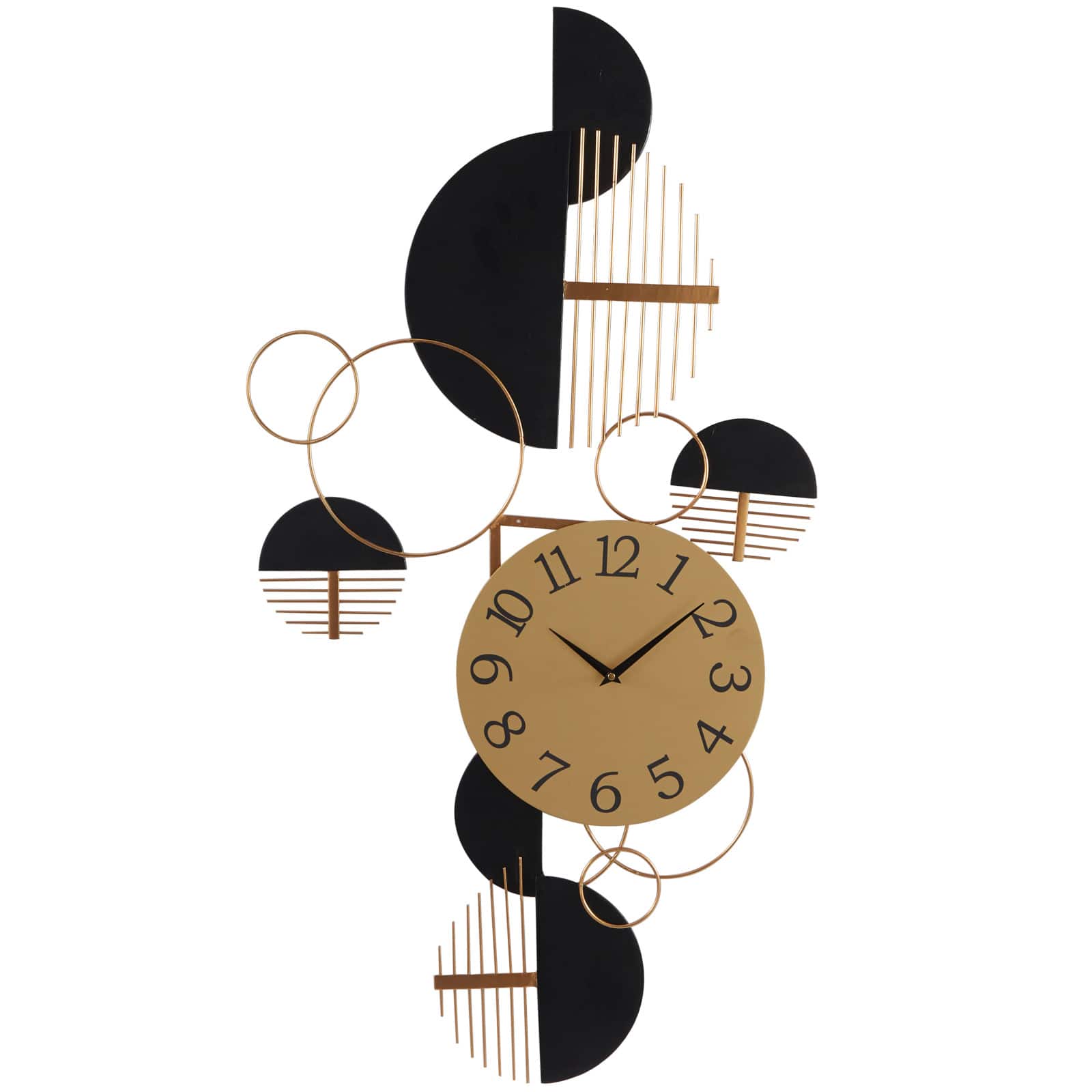 44" Black Metal Half Moon Geometric Wall Clock Décor