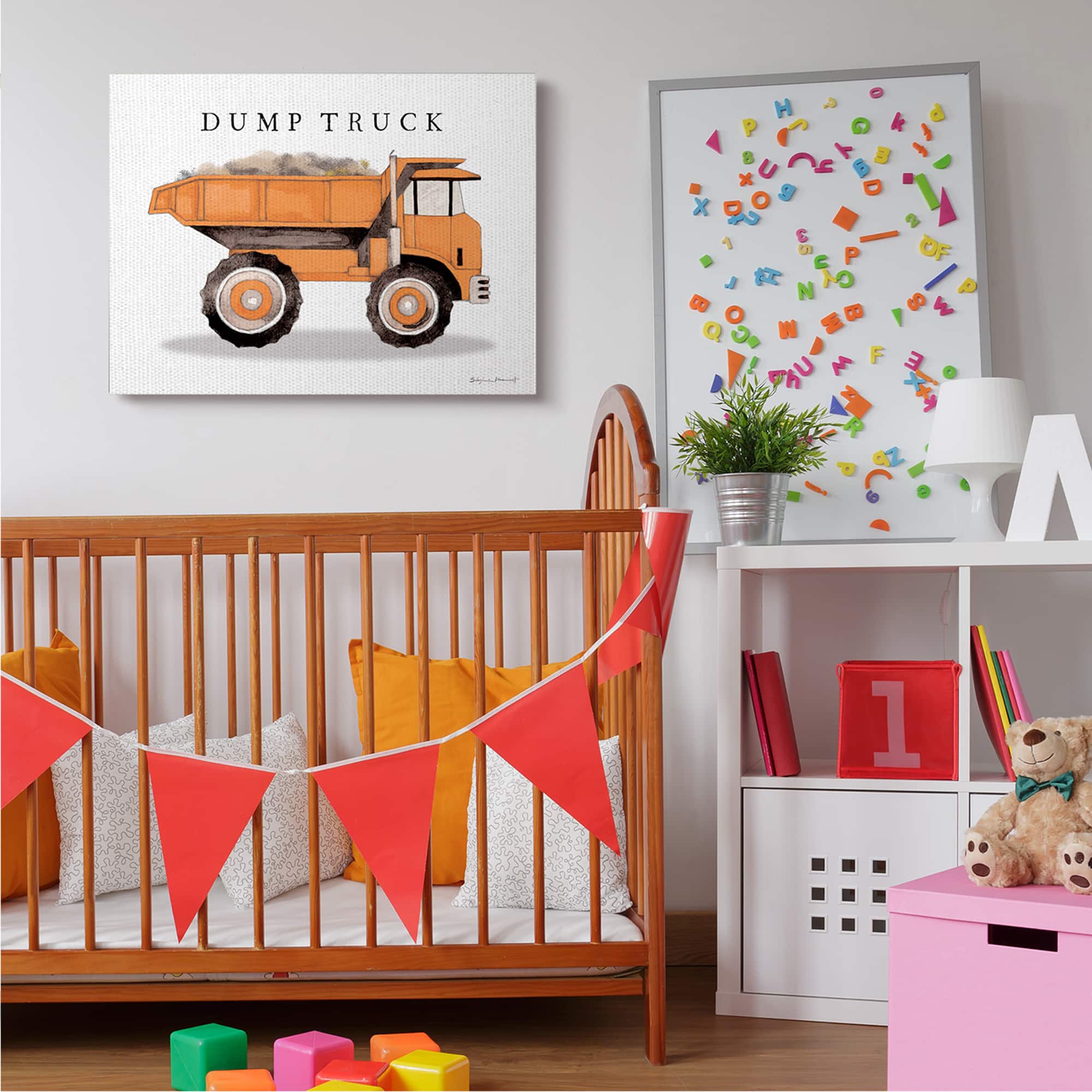 Stupell Industries Orange Dump Truck Traditional Construction Vehicle Canvas Wall Art