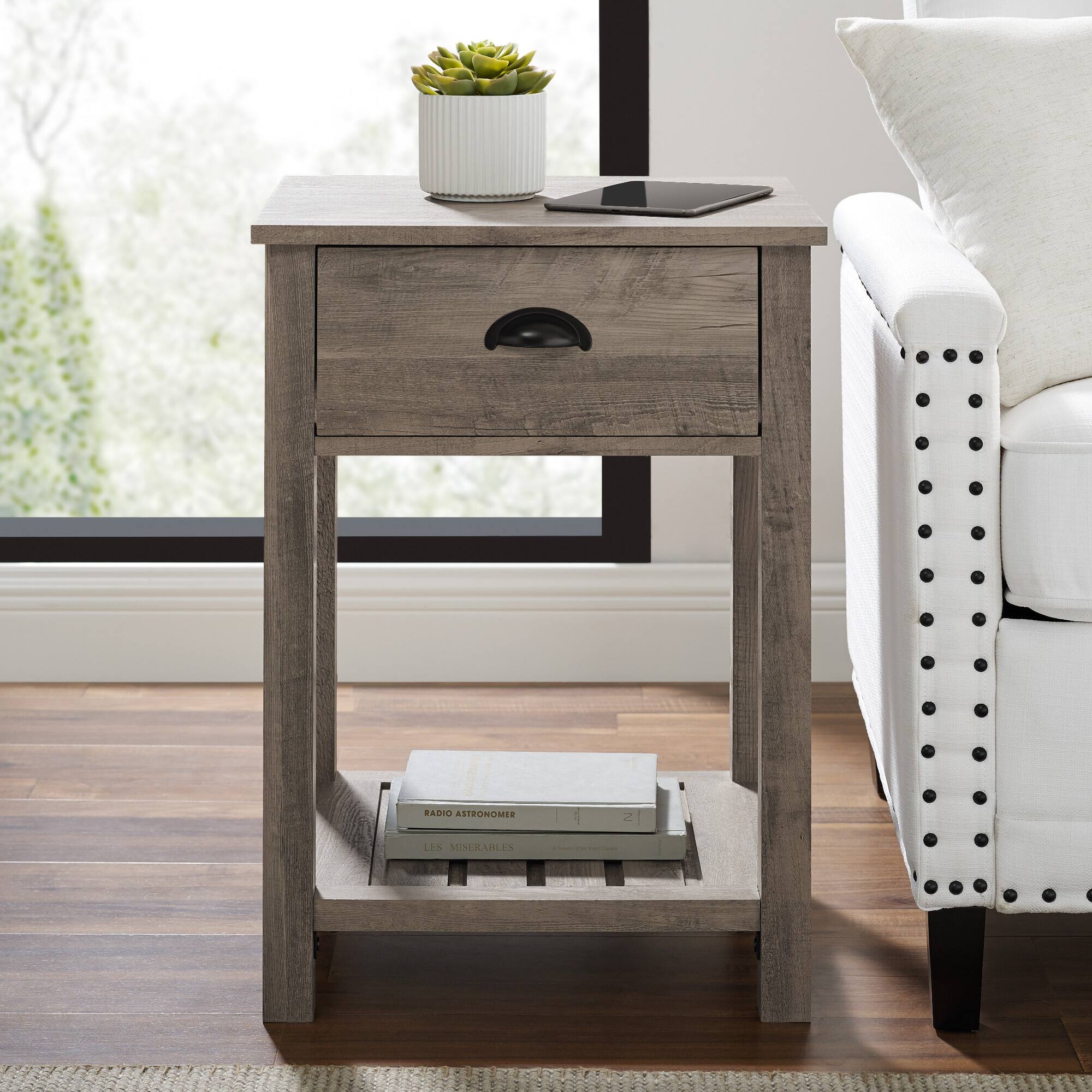 Walker Edison Gray Wash Country Single Drawer Nightstand