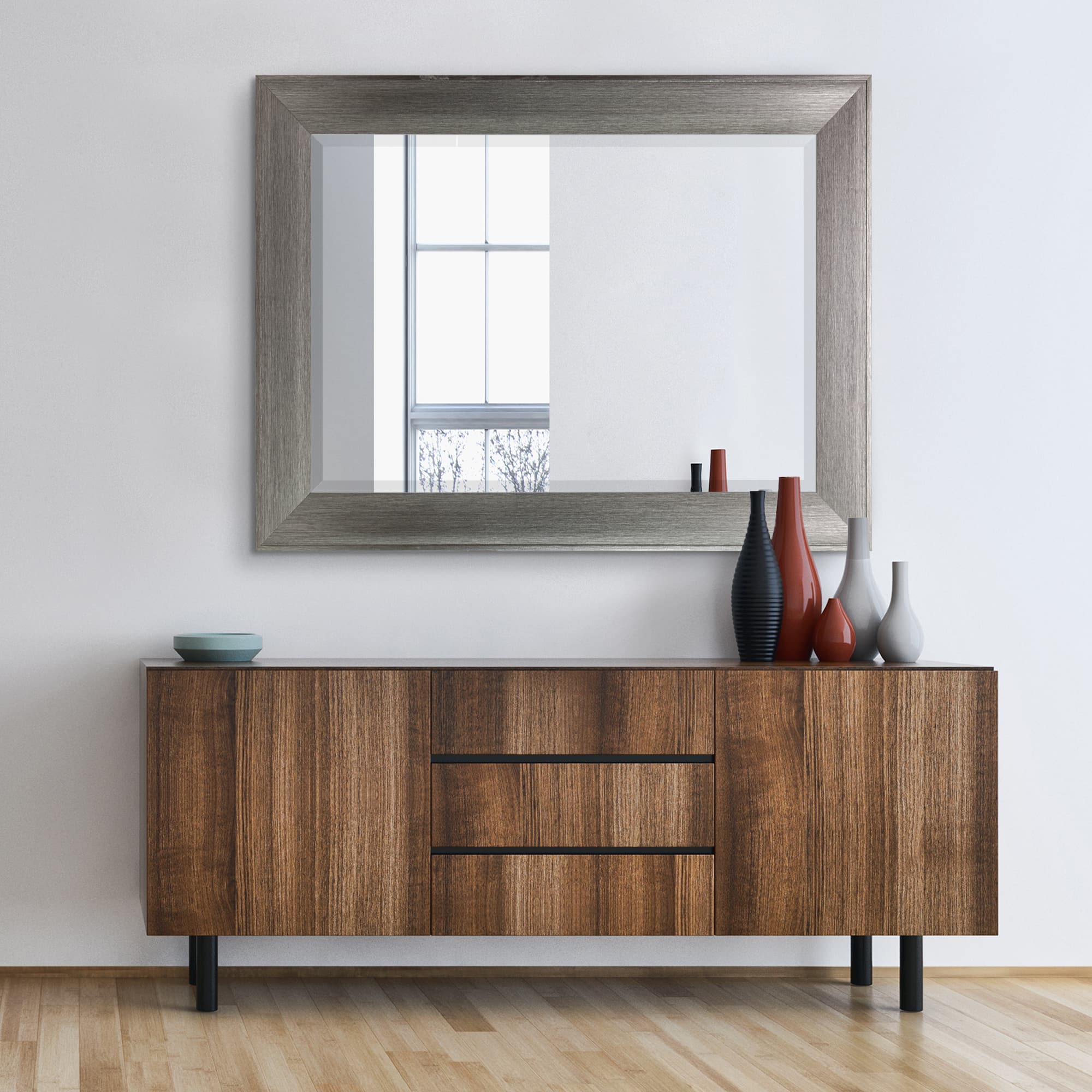 Head West® Metallic Gray Framed Beveled Glass Raised Lip Vanity Wall Mirror
