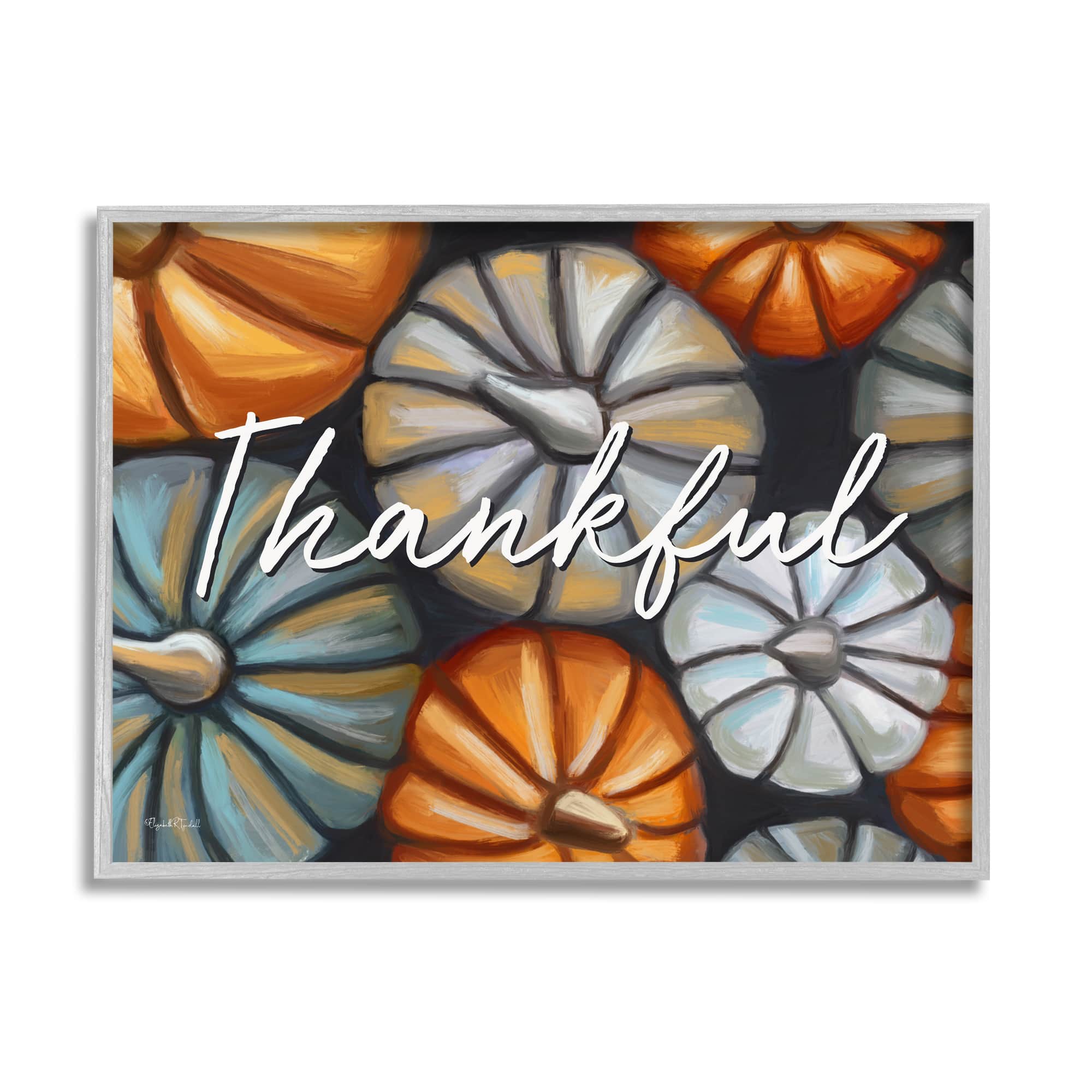 Stupell Industries Autumn Thankful Pumpkins Phrase Framed Giclee Art