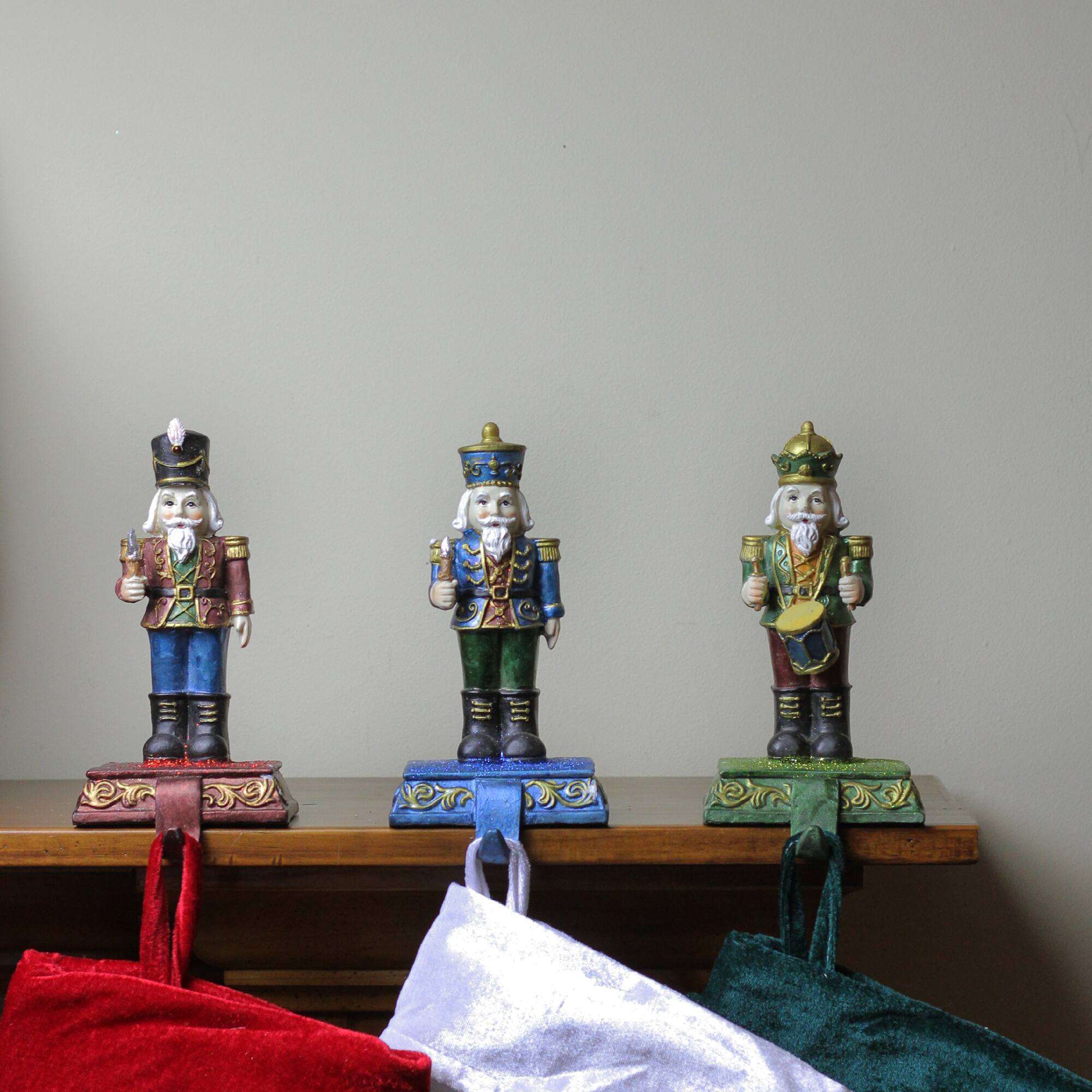 7.75" Glittered Nutcracker Stocking Holder Set