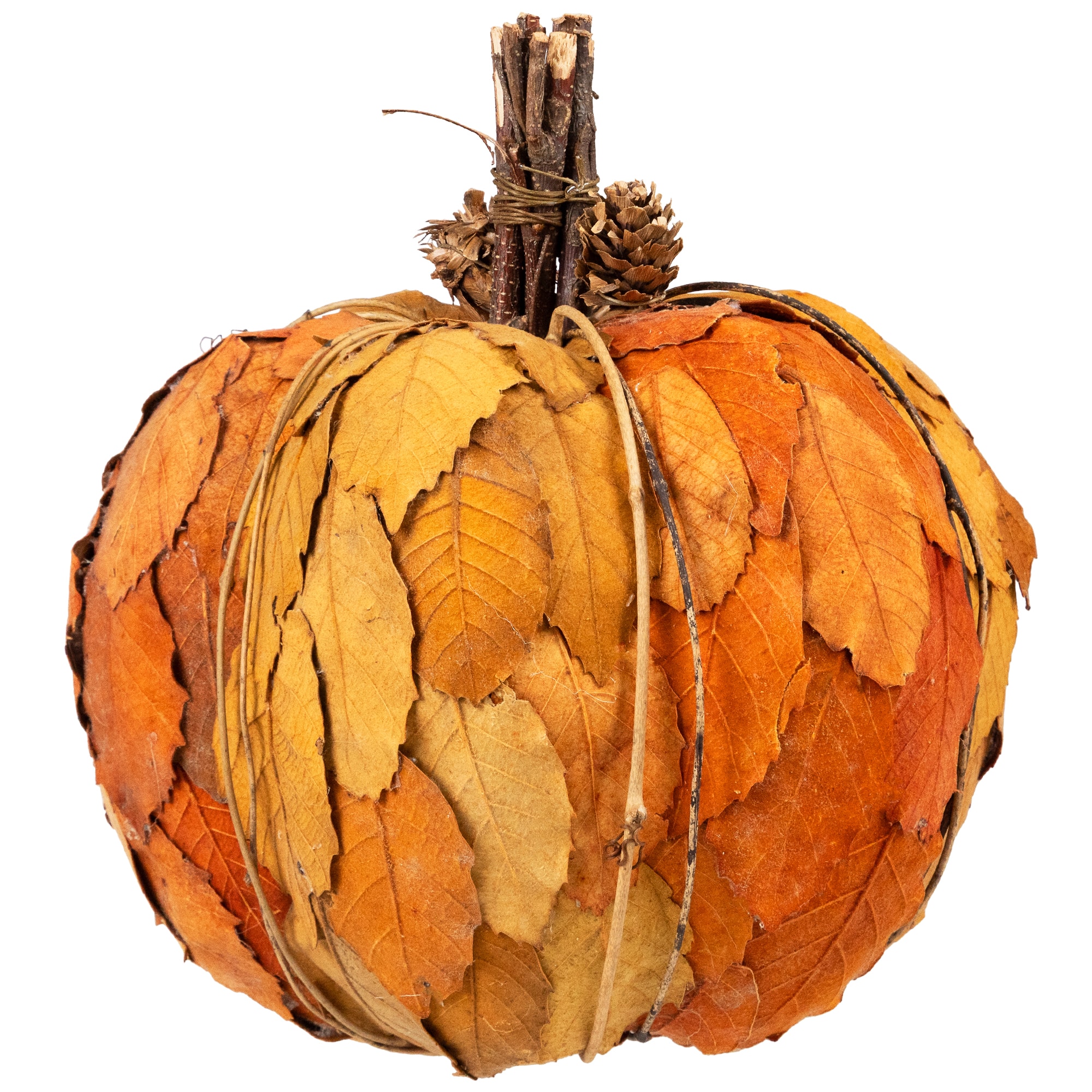 7.5" Orange & Brown Fall Harvest Tabletop Pumpkin